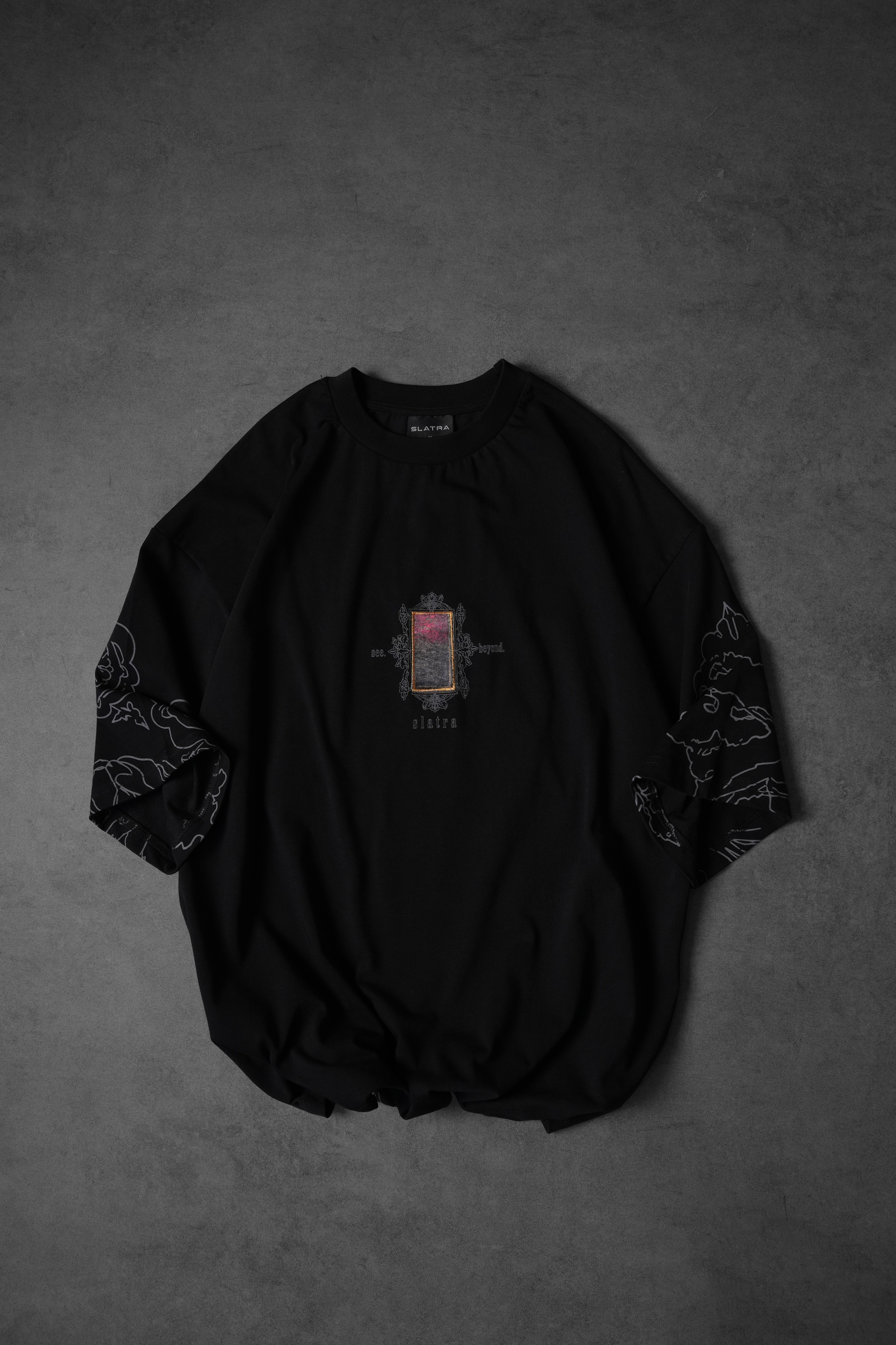 Erkek Siyah Sanctum Kadife Patch Oversize Tshirt