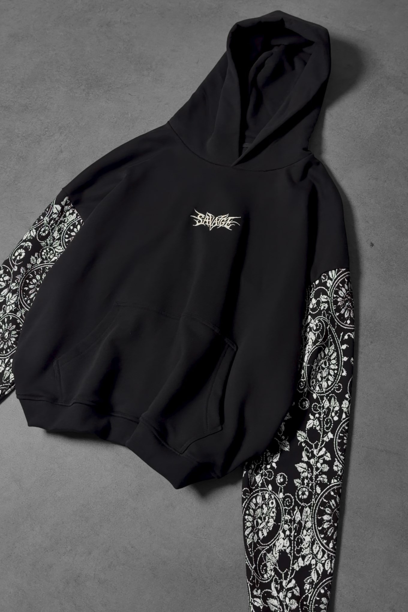 Erkek Siyah Savage Nakışlı Oversize Hoodie