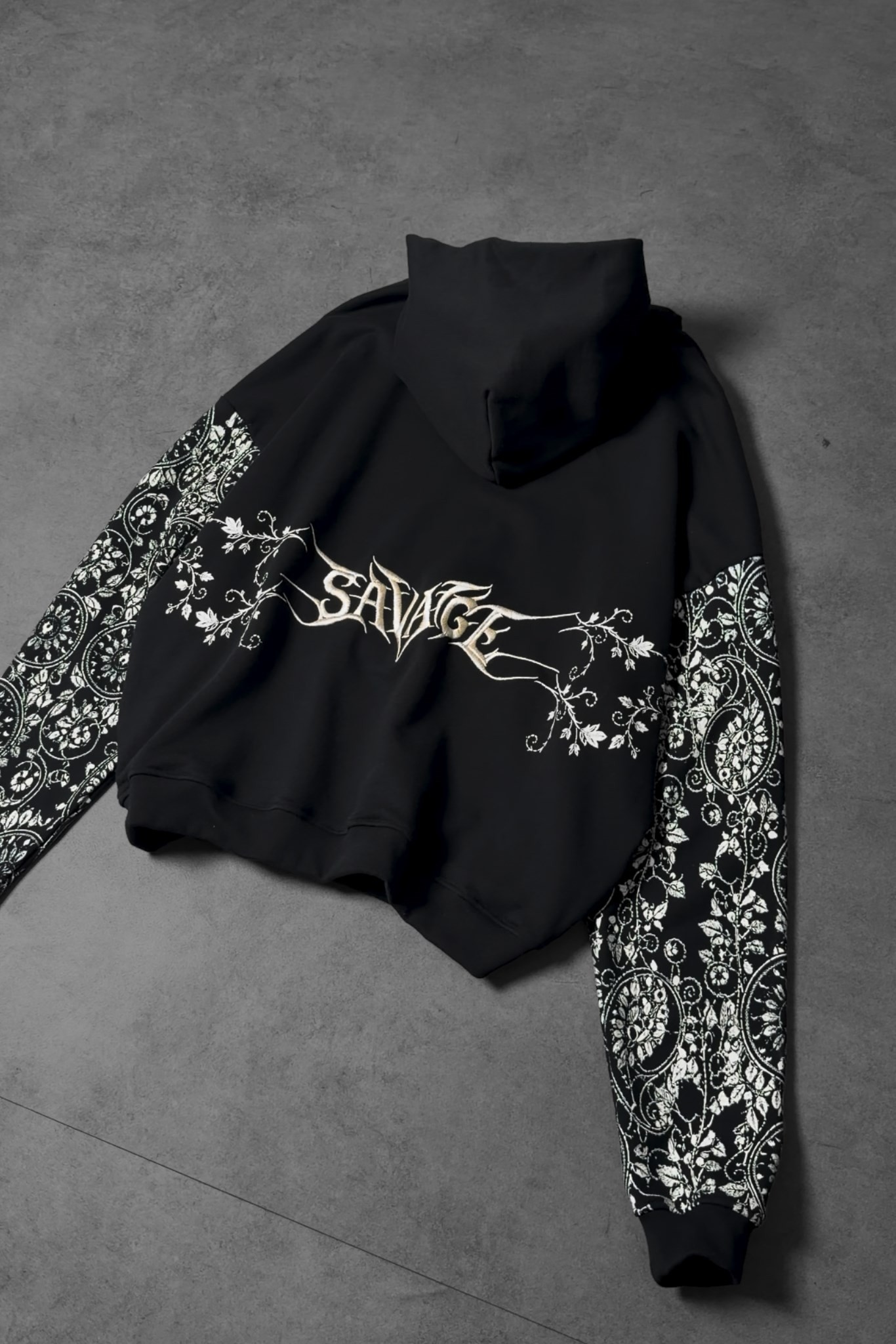 Erkek Siyah Savage Nakışlı Oversize Hoodie