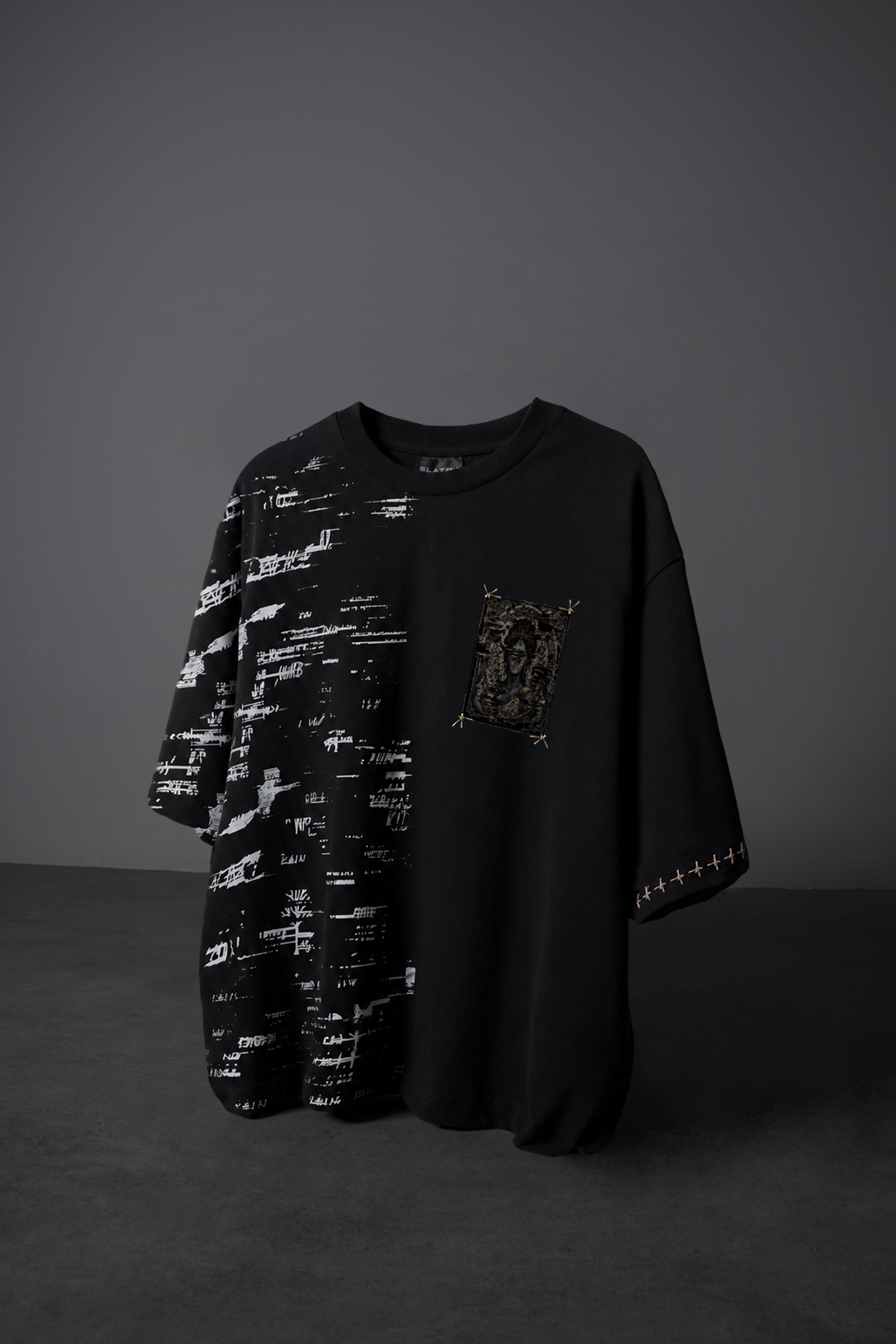 Erkek Siyah Semantic Decay Baskı Oversize Tshirt