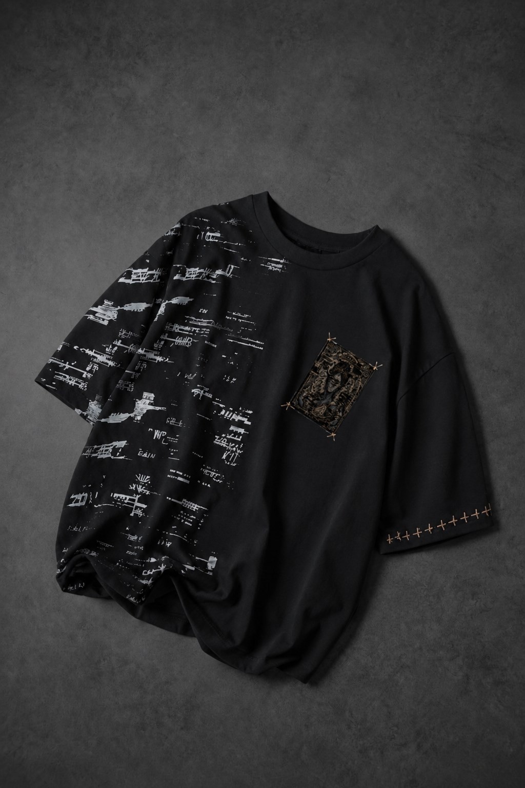 Erkek Siyah Semantic Decay Baskı Oversize Tshirt
