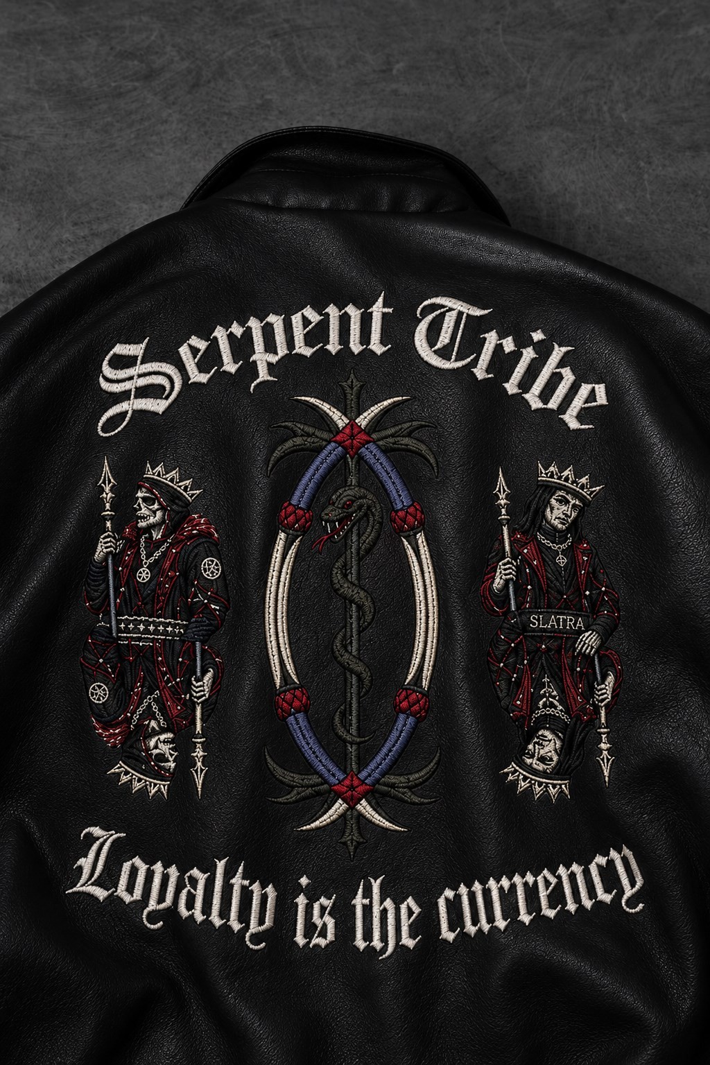 Erkek Siyah Serpent Tribe Nakışlı Bomber Deri Ceket
