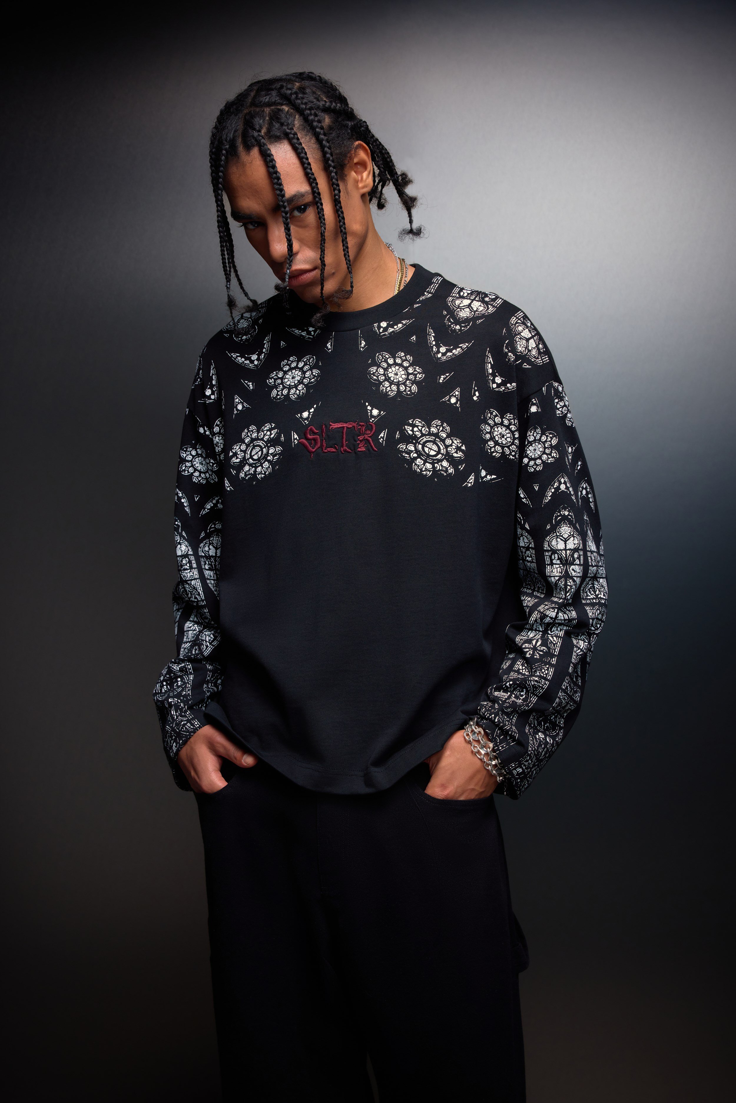 Erkek Siyah Shadow Of Sltr Boxy Fit Uzun Kollu Tshirt