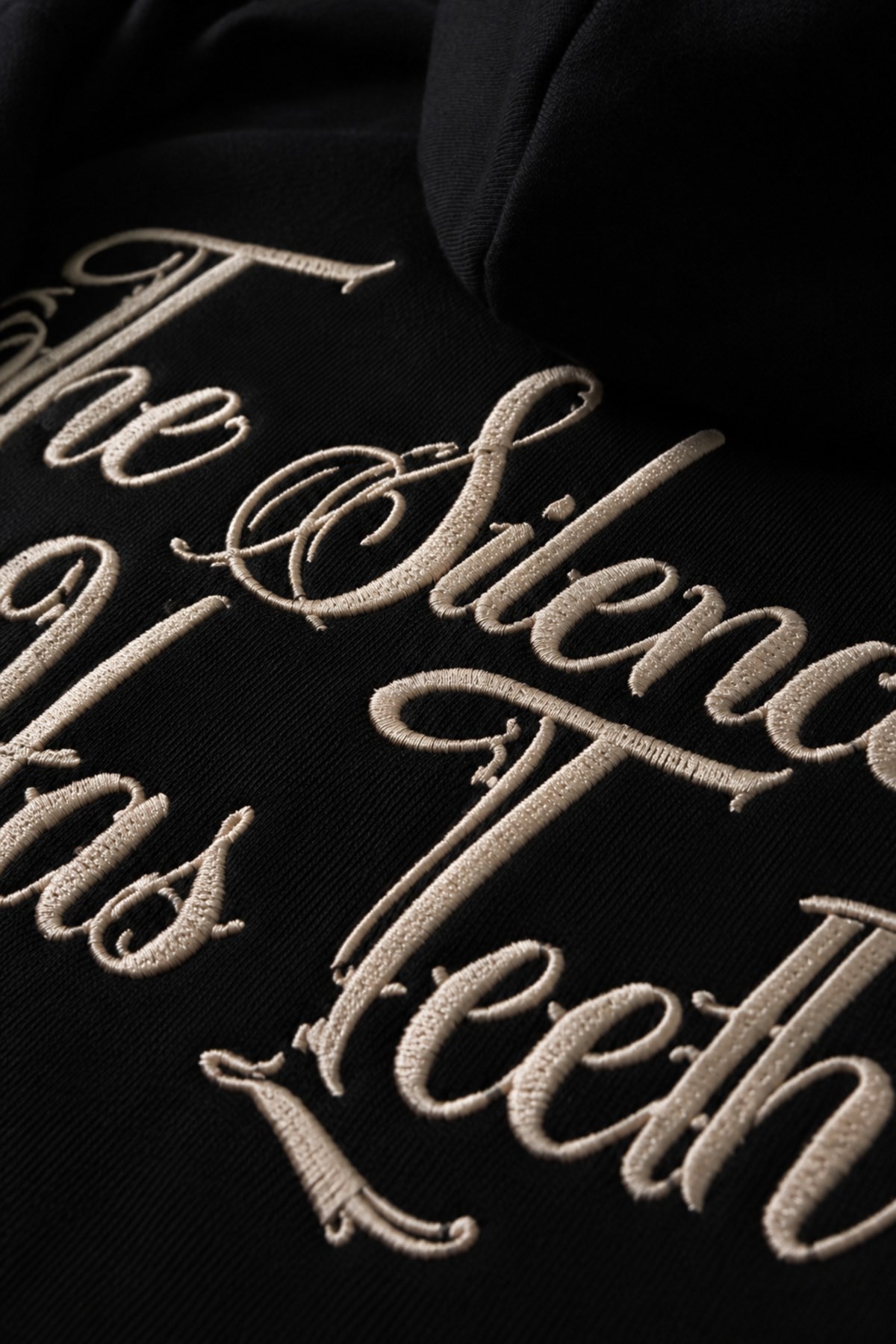 Erkek Siyah Silence Patch Nakış Oversize Hoodie