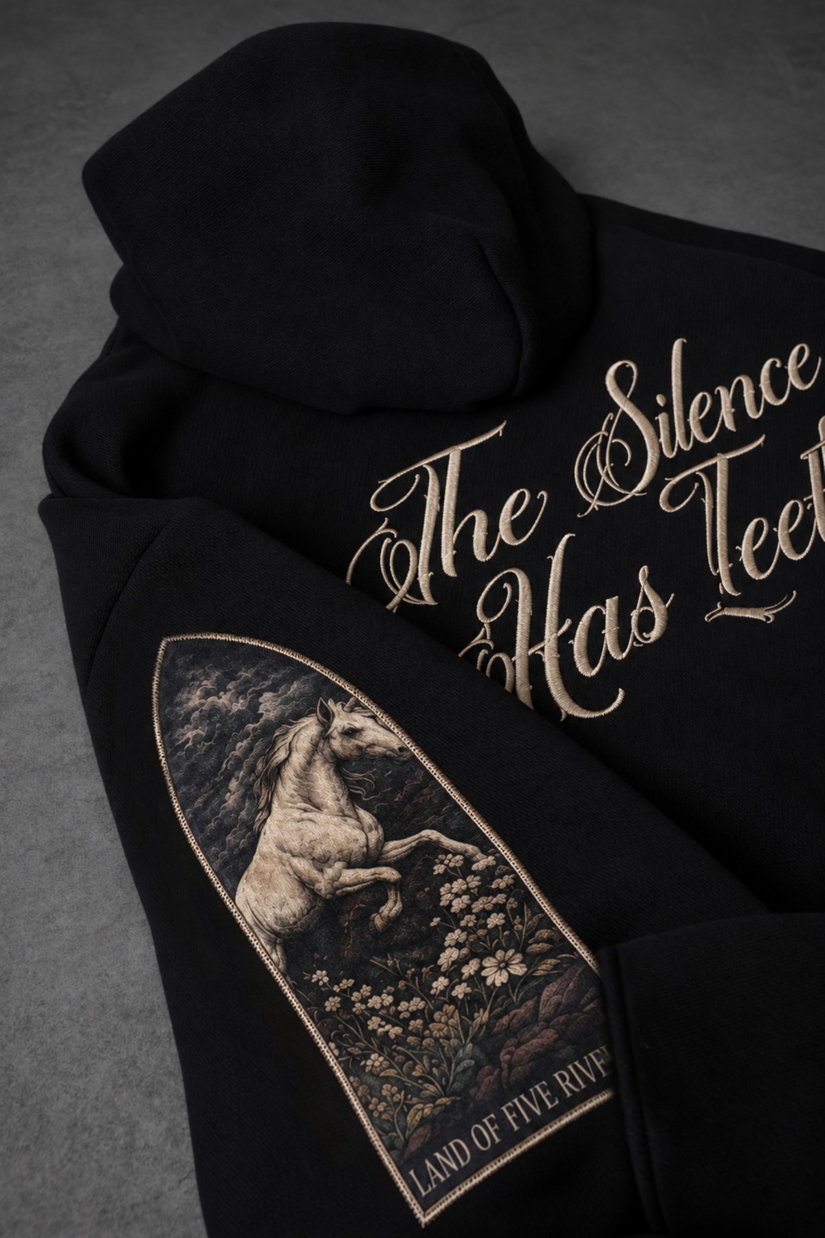 Erkek Siyah Silence Patch Nakış Oversize Hoodie