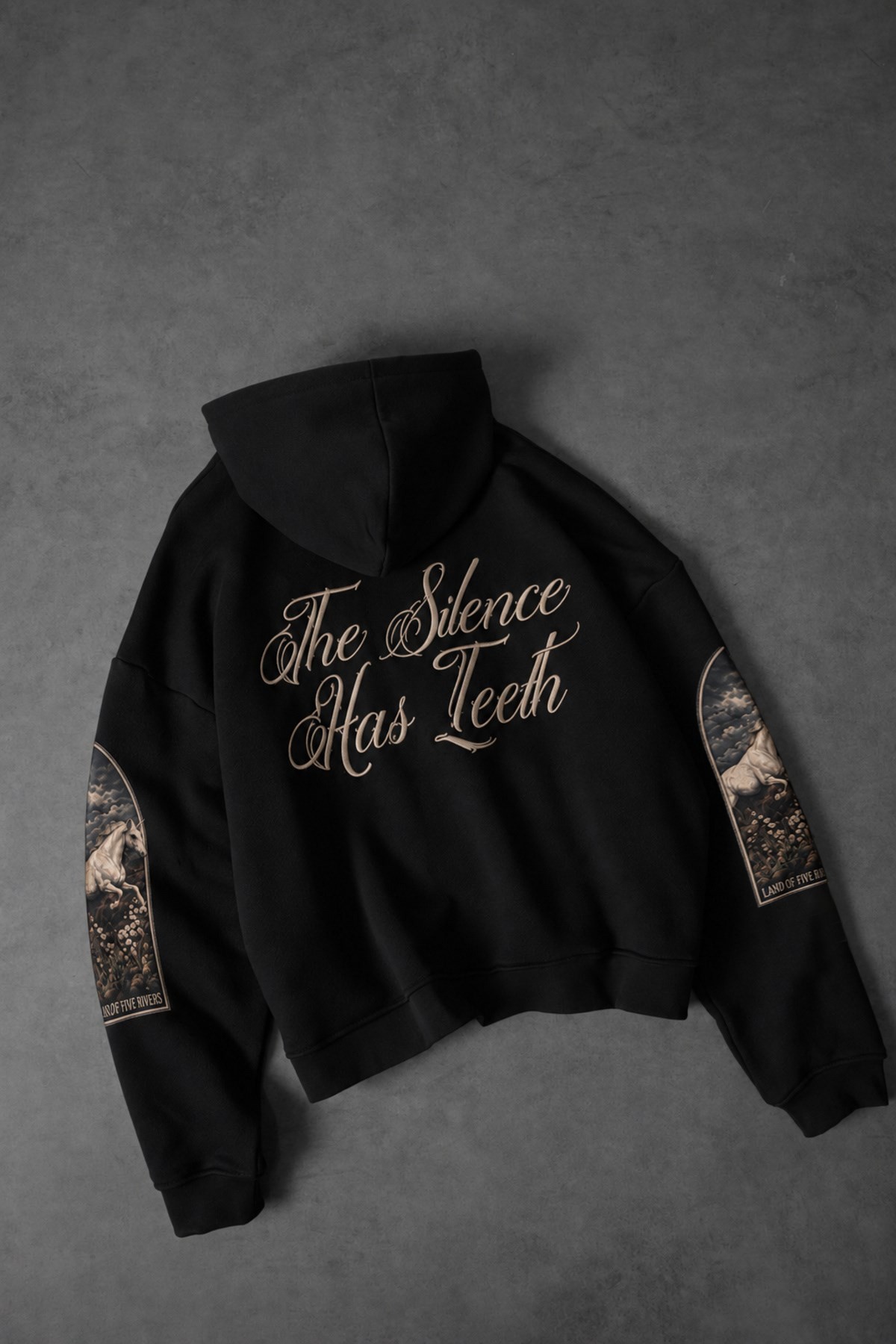 Erkek Siyah Silence Patch Nakış Oversize Hoodie
