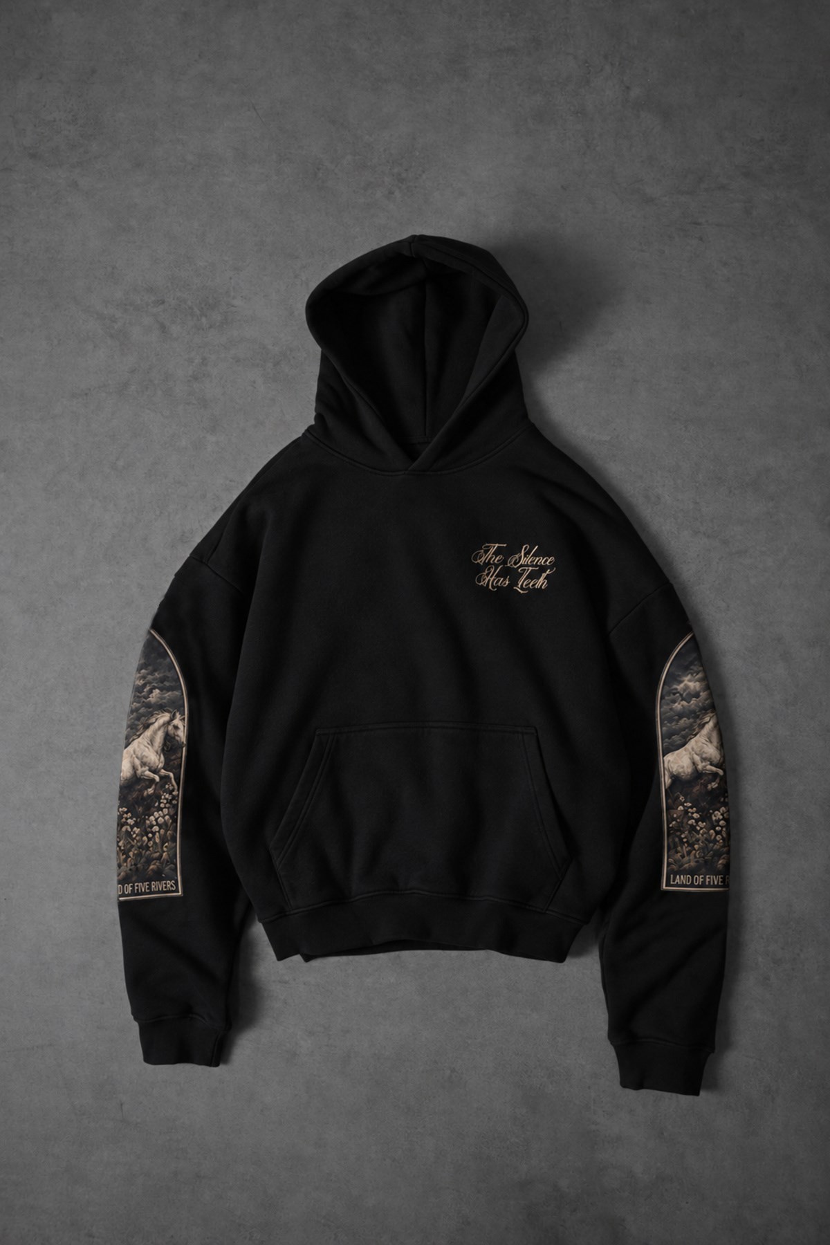 Erkek Siyah Silence Patch Nakış Oversize Hoodie