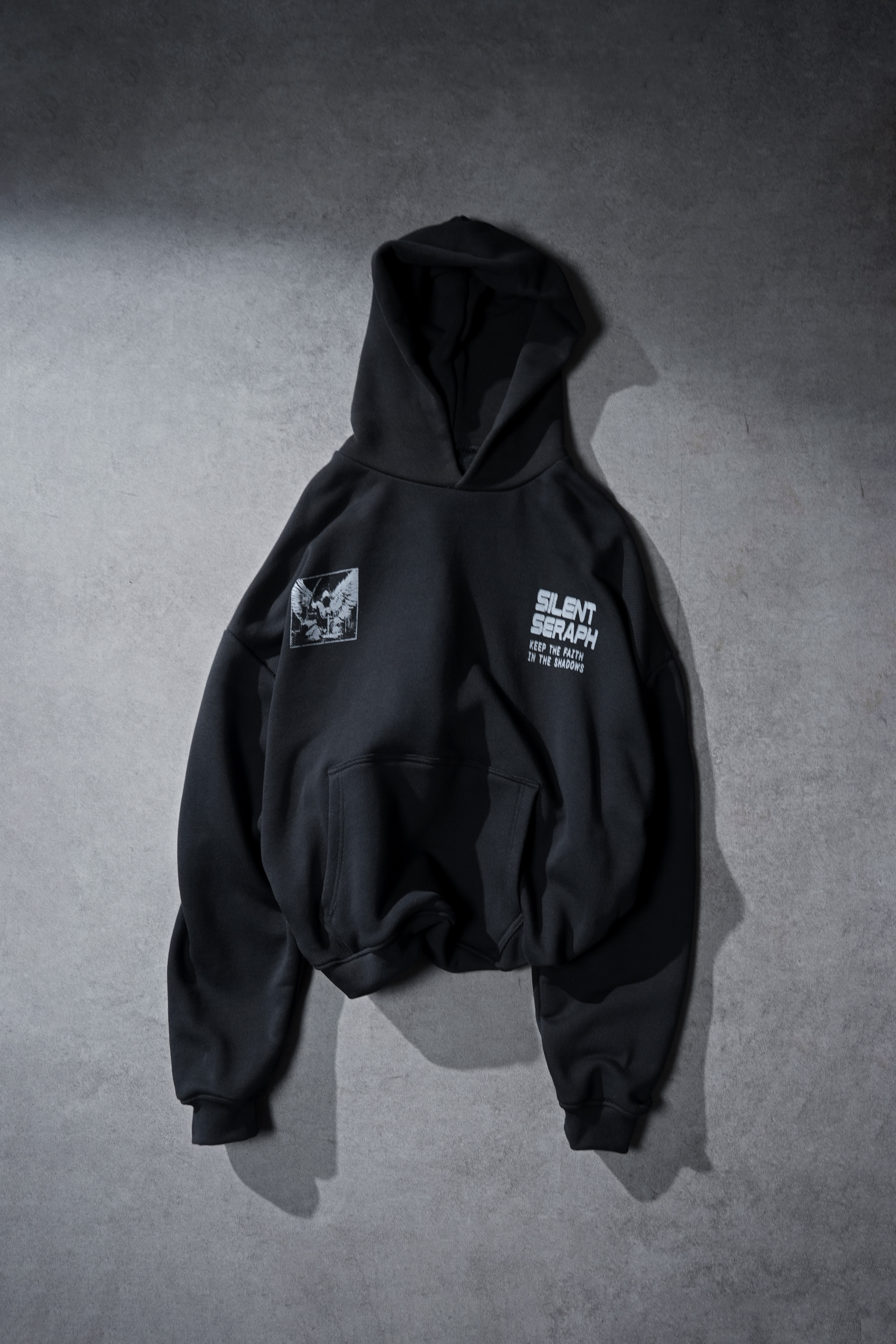 Erkek Siyah Silent Seraph Oversize Hoodie