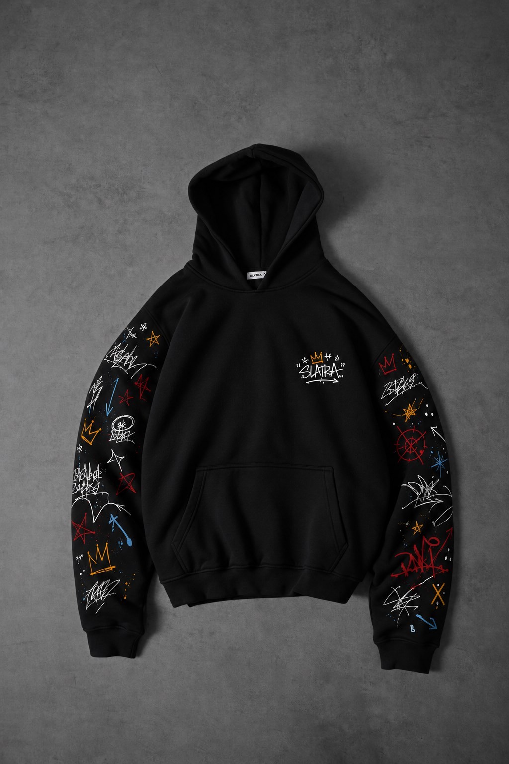 Erkek Siyah Sking Kol Detay Oversize Hoodie