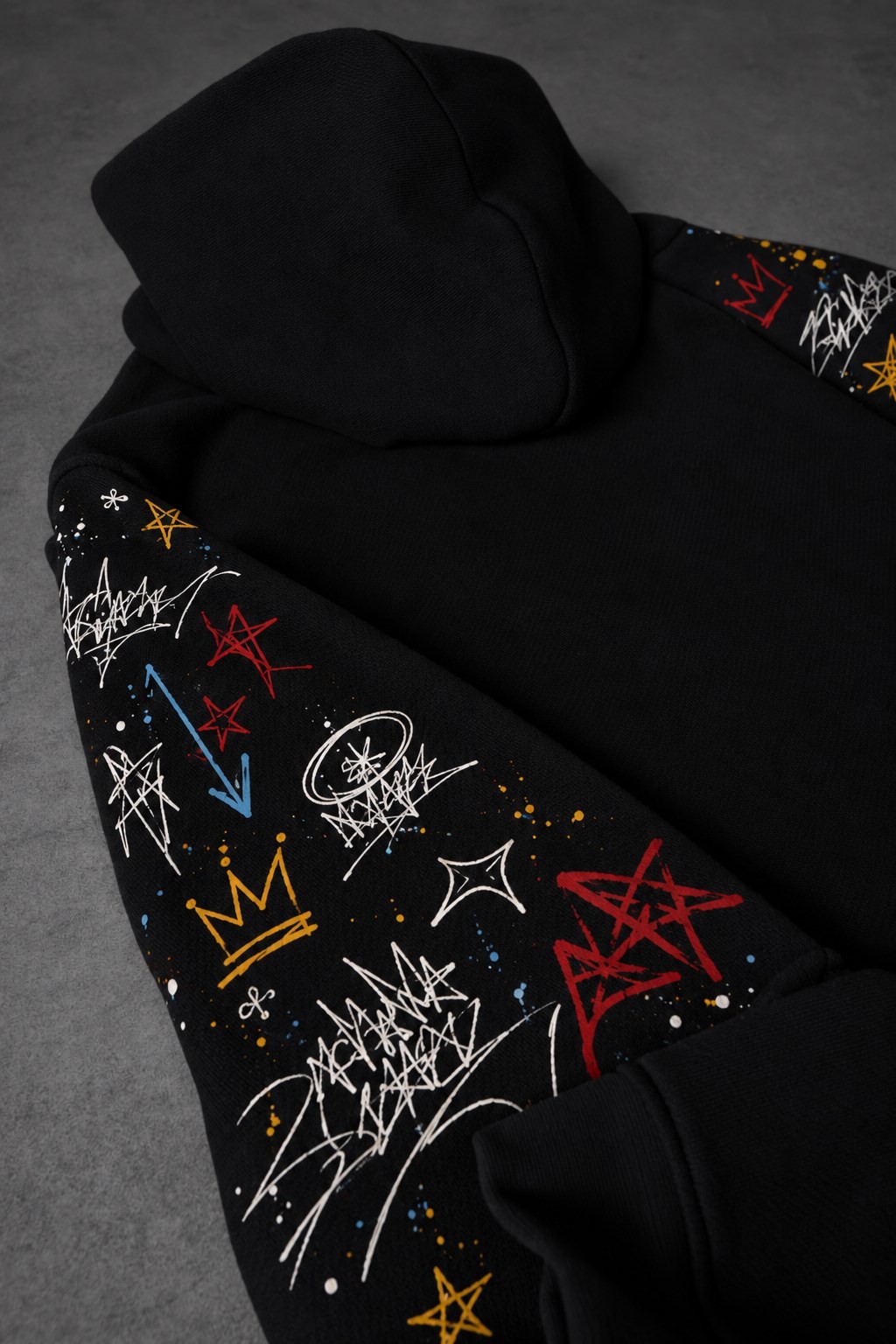 Erkek Siyah Sking Kol Detay Oversize Hoodie
