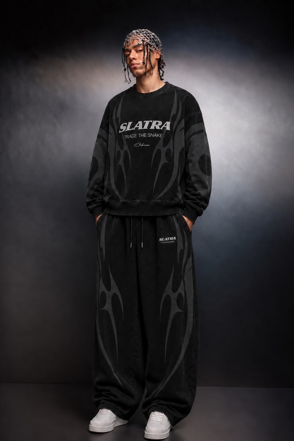Erkek Siyah Slatang Oversize Sweatshirt