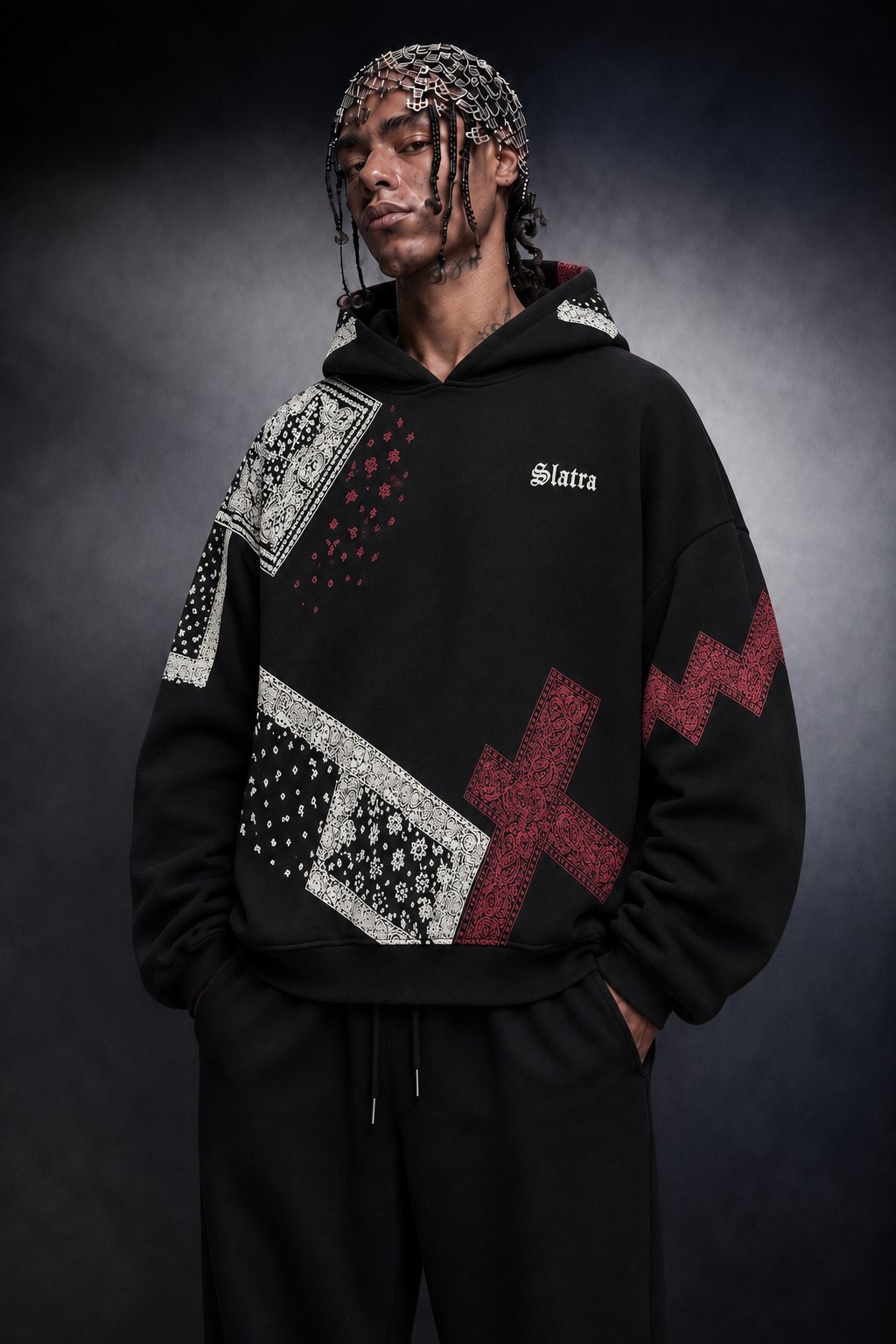 Erkek Siyah Slatdose Oversize Hoodie