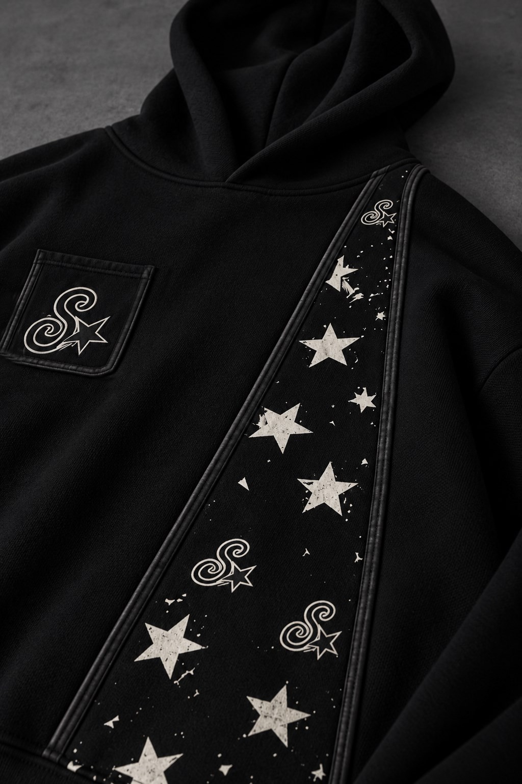 Erkek Siyah S'Star Kot Biye Oversize Hoodie