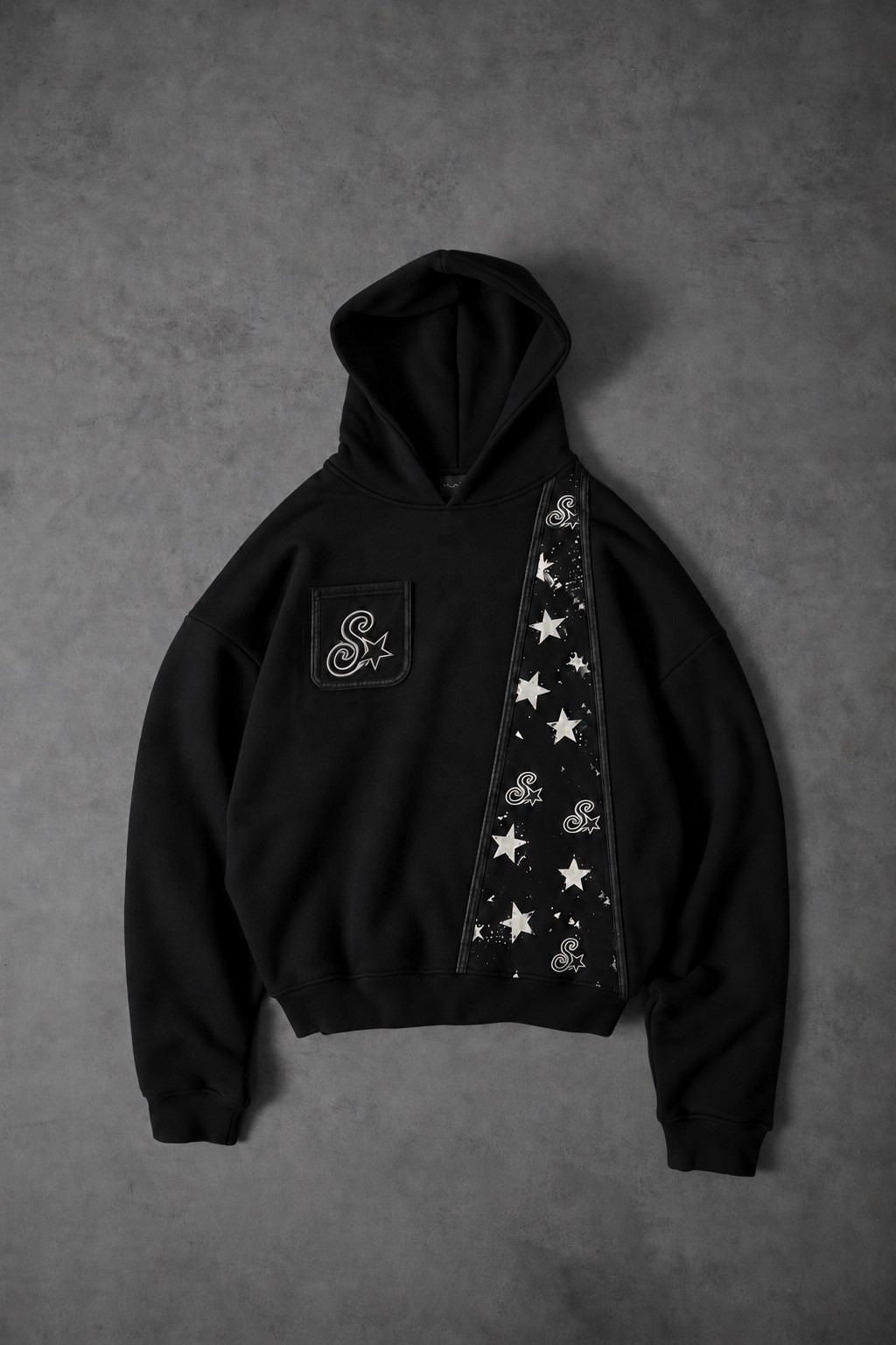 Erkek Siyah S'Star Kot Biye Oversize Hoodie