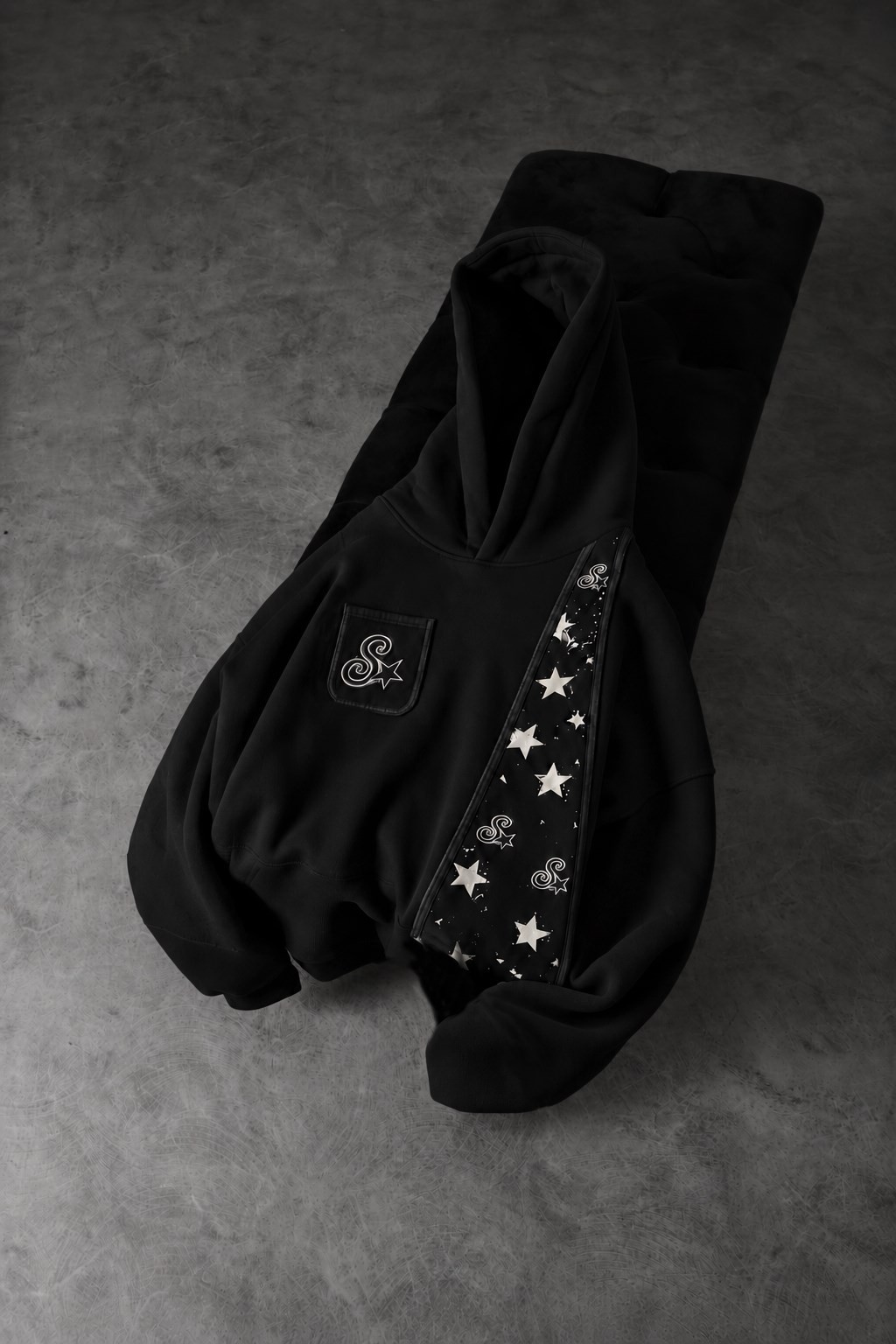 Erkek Siyah S'Star Kot Biye Oversize Hoodie