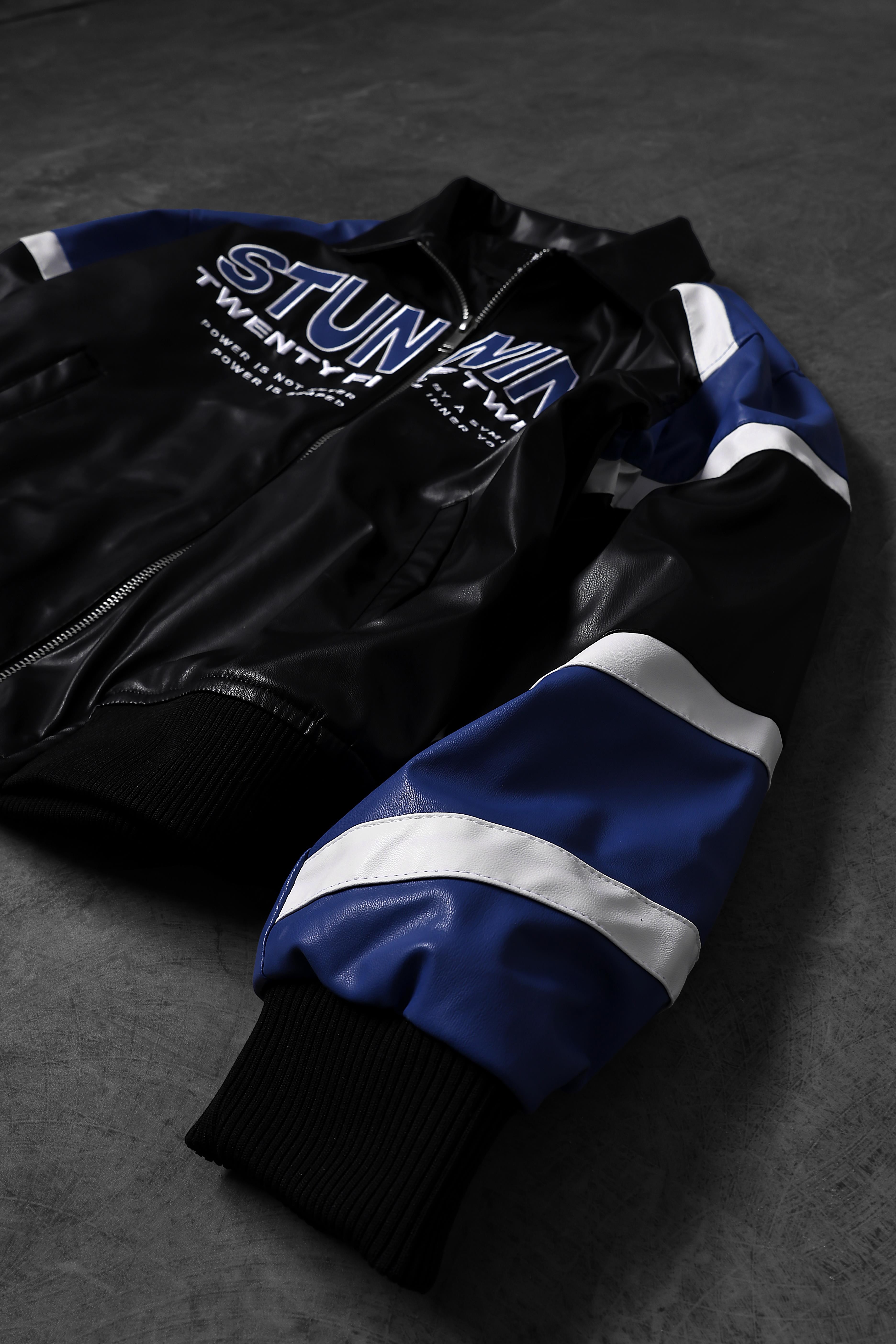 Erkek Siyah Stunning Nakışlı Racing Biker Astarlı Deri Ceket