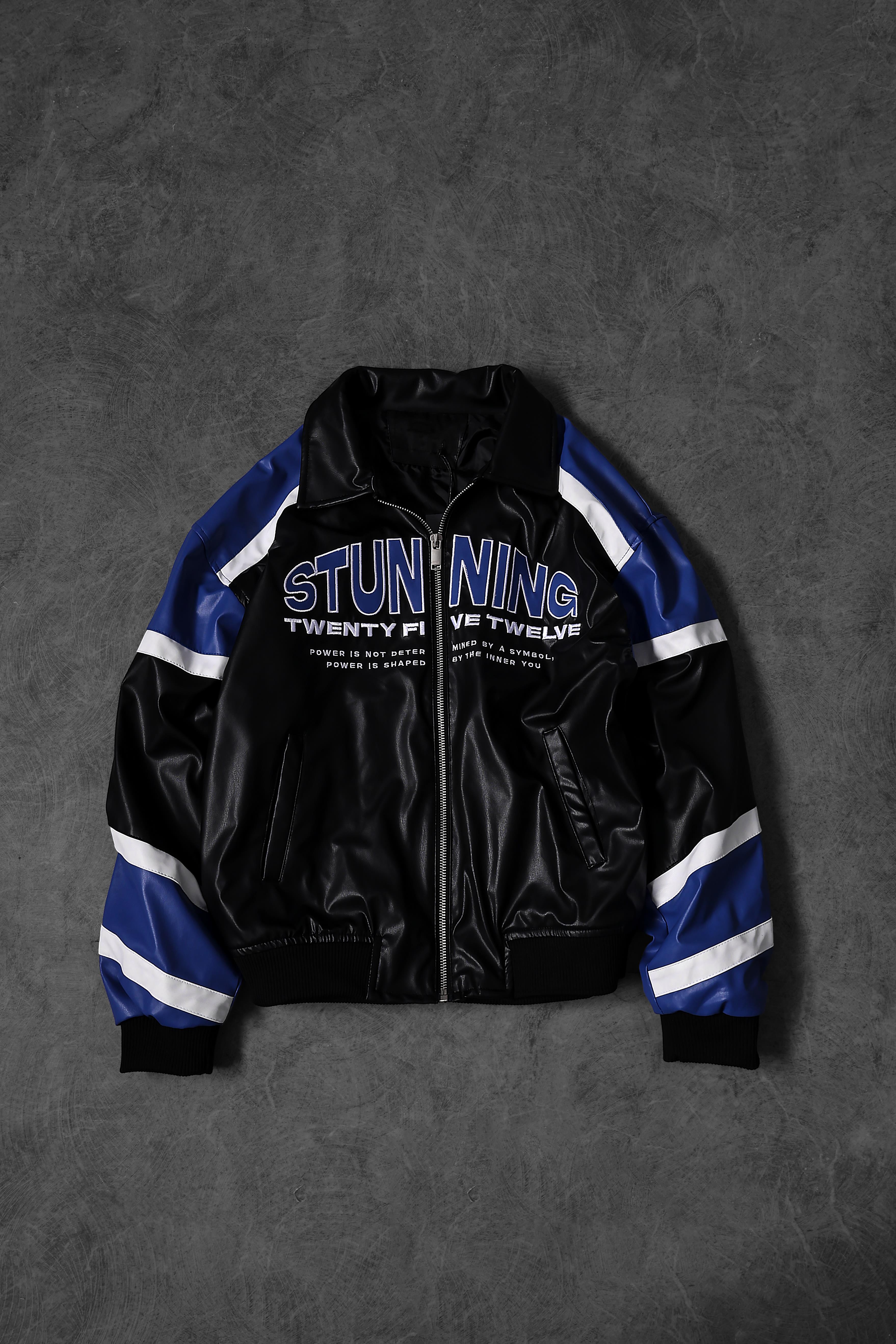 Erkek Siyah Stunning Nakışlı Racing Biker Astarlı Deri Ceket