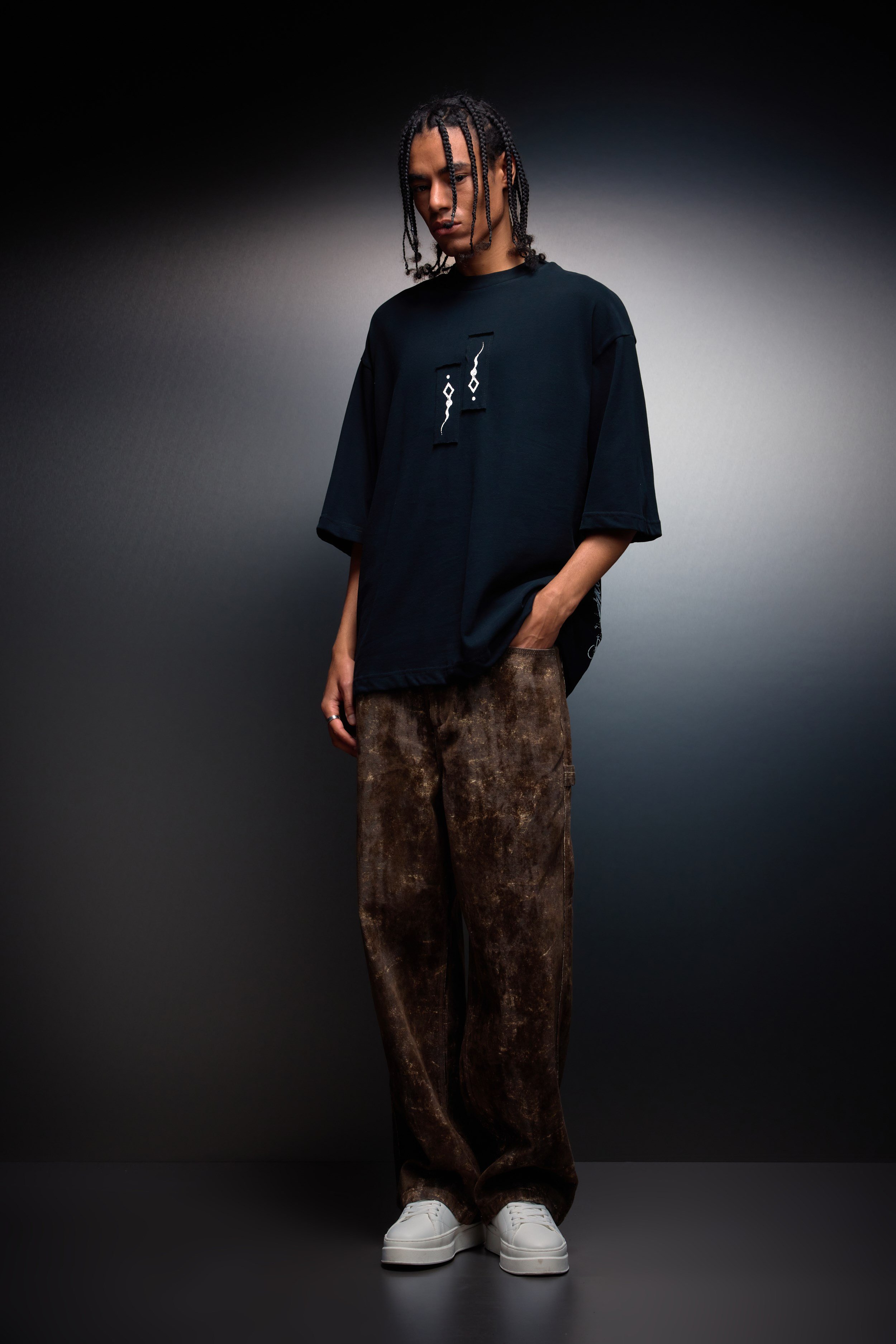 Erkek Siyah Suffer Patch Oversize Tshirt