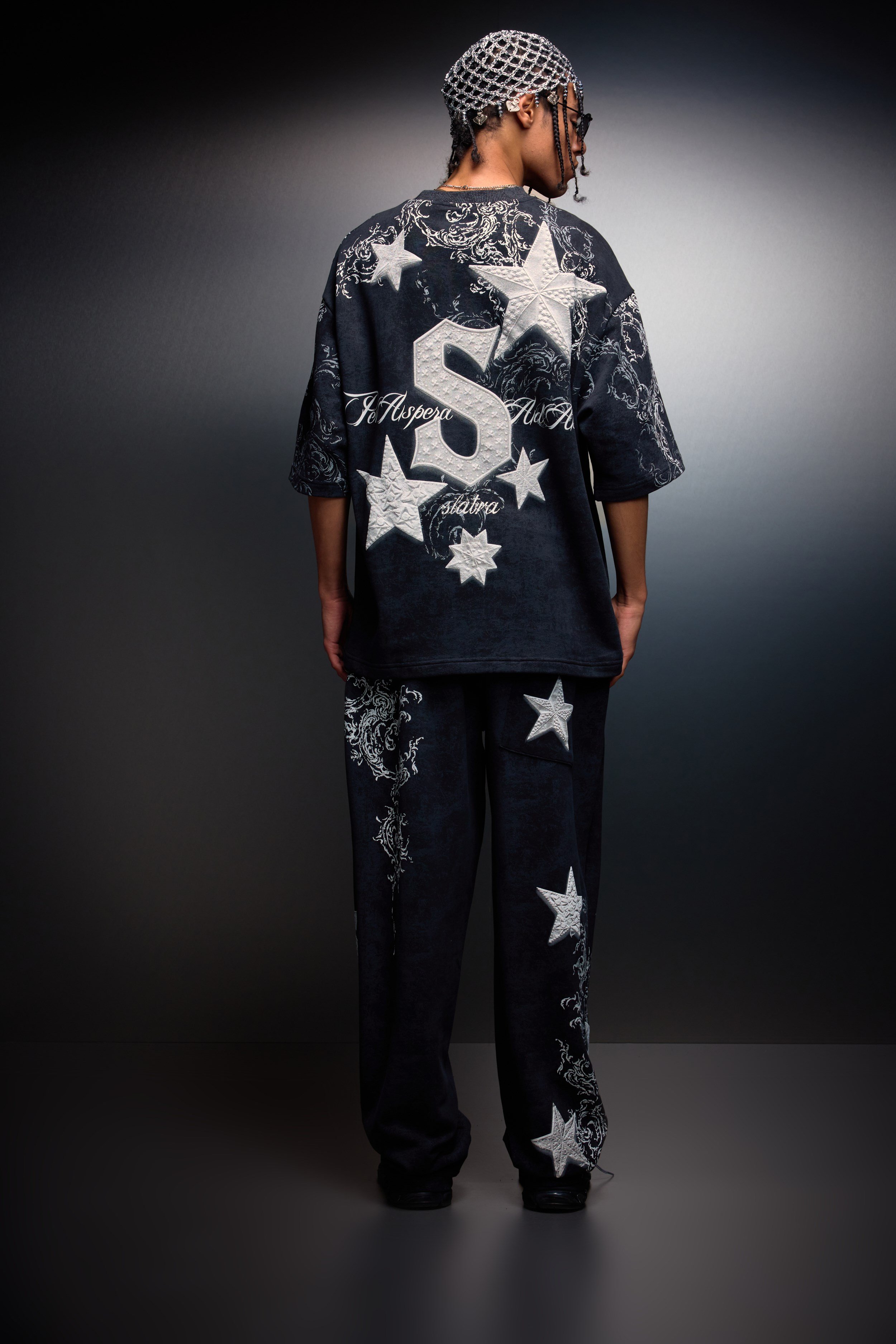 Erkek Siyah SuperStar Baskılı Oversize Yıkama Efektli Tshirt