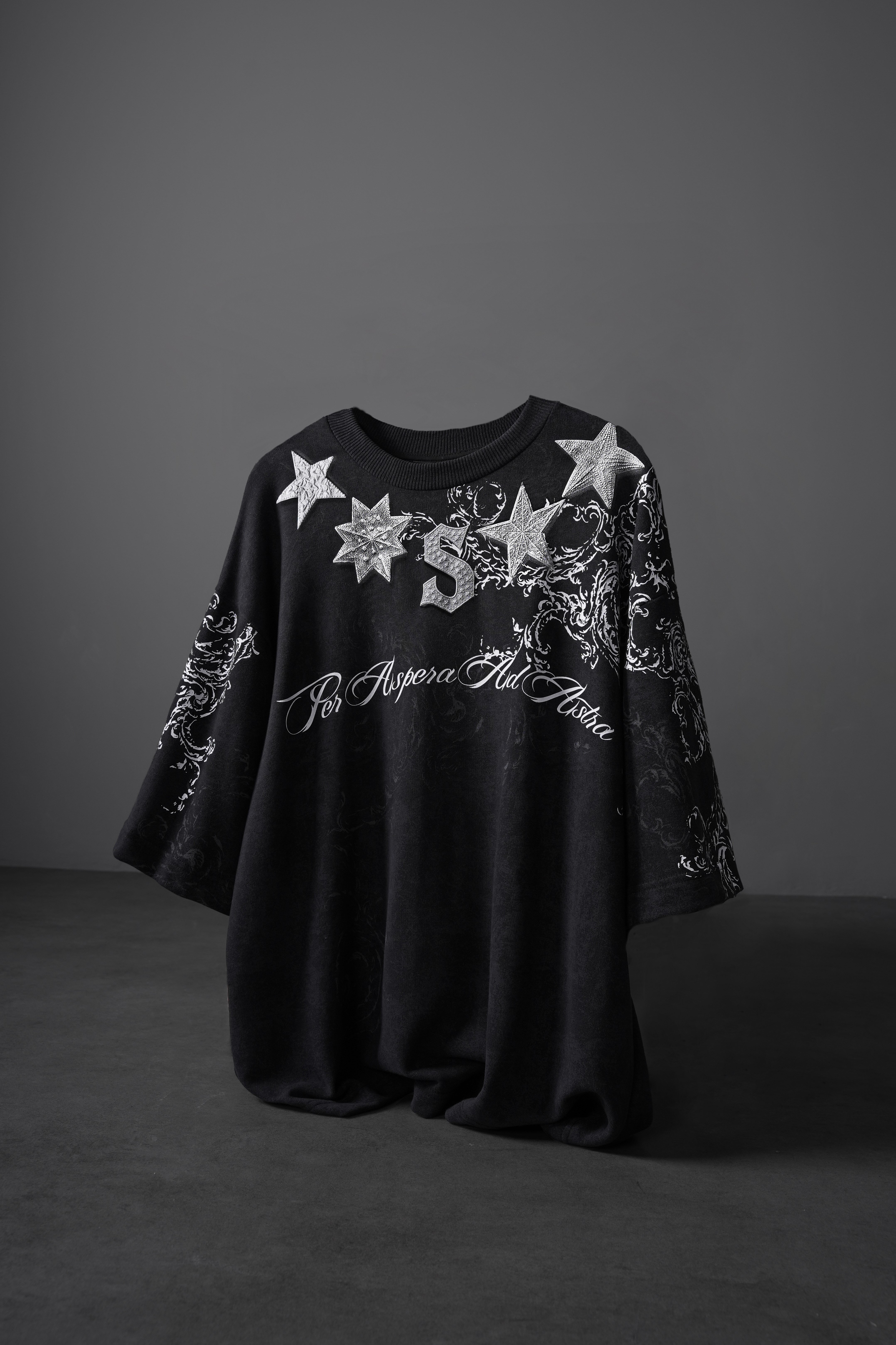 Erkek Siyah SuperStar Baskılı Oversize Yıkama Efektli Tshirt