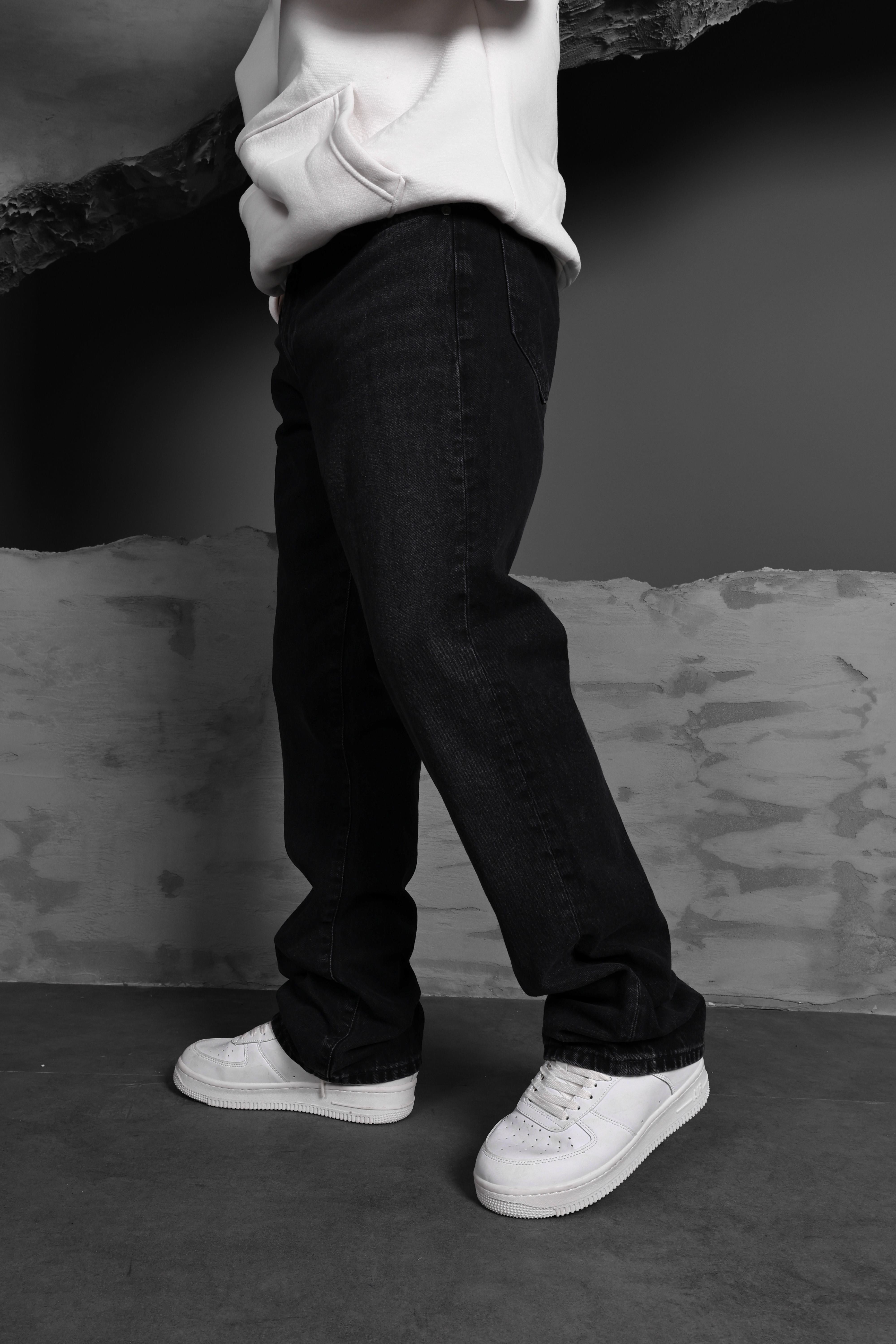 Erkek Siyah Taşlı Baggy Pantolon