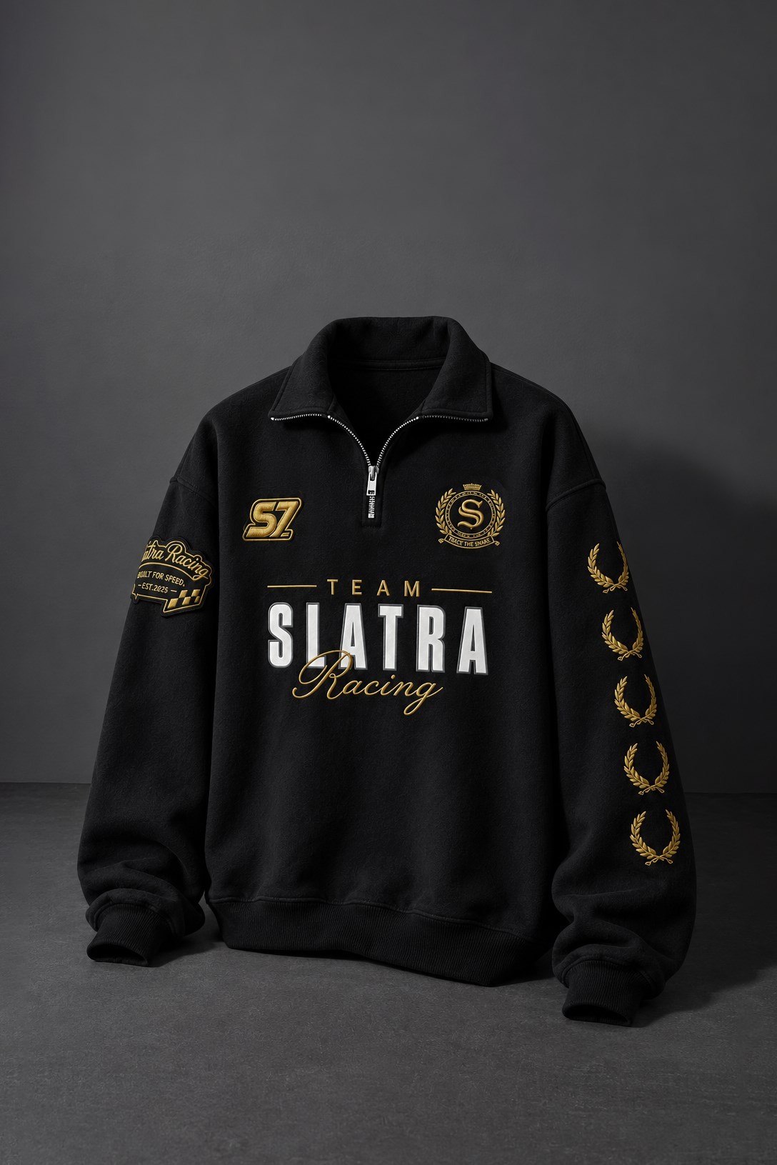 Erkek Siyah Team Racing Oversize Half Zip Sweatshirt