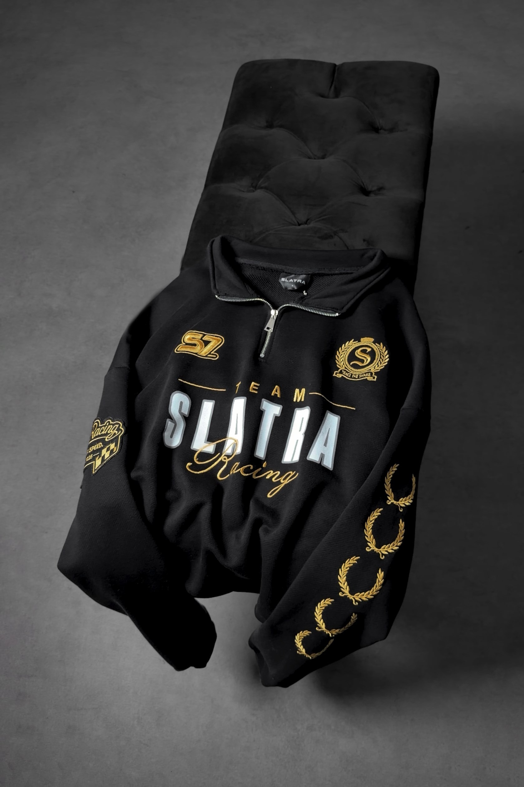 Erkek Siyah Team Racing Oversize Half Zip Sweatshirt
