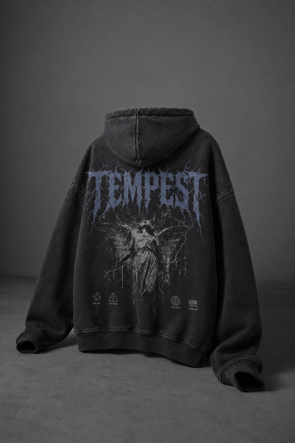 Erkek Siyah Tempest Özel Yıkamalı Oversize Hoodie