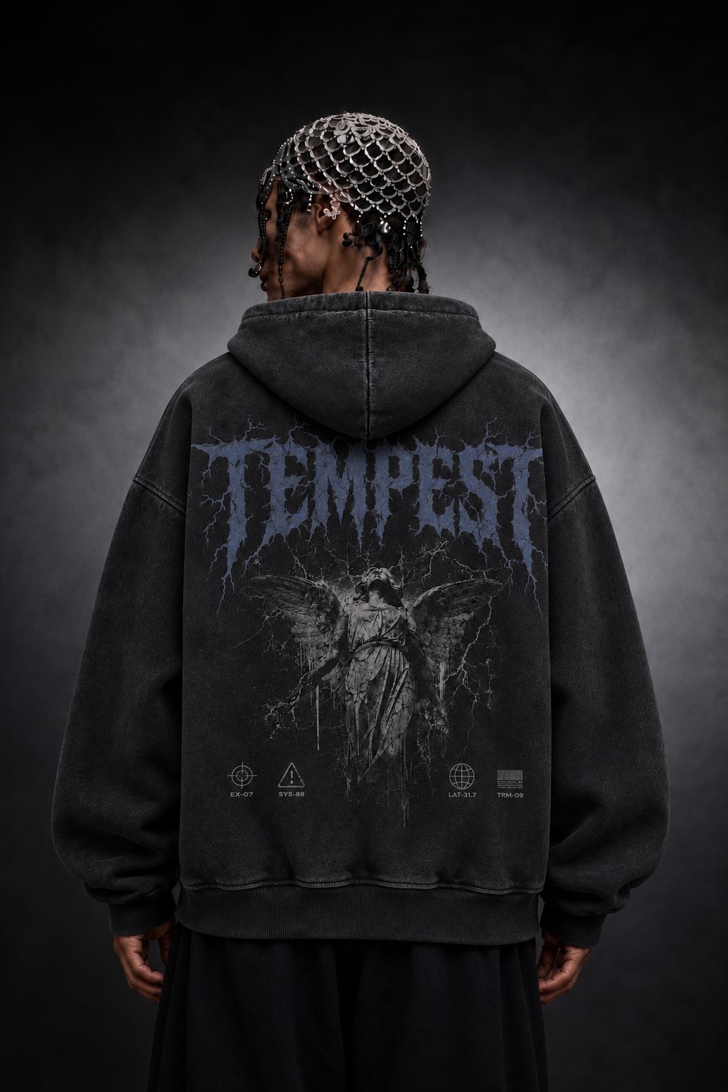 Erkek Siyah Tempest Özel Yıkamalı Oversize Hoodie