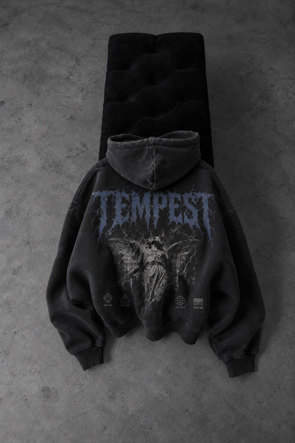 Erkek Siyah Tempest Özel Yıkamalı Oversize Hoodie