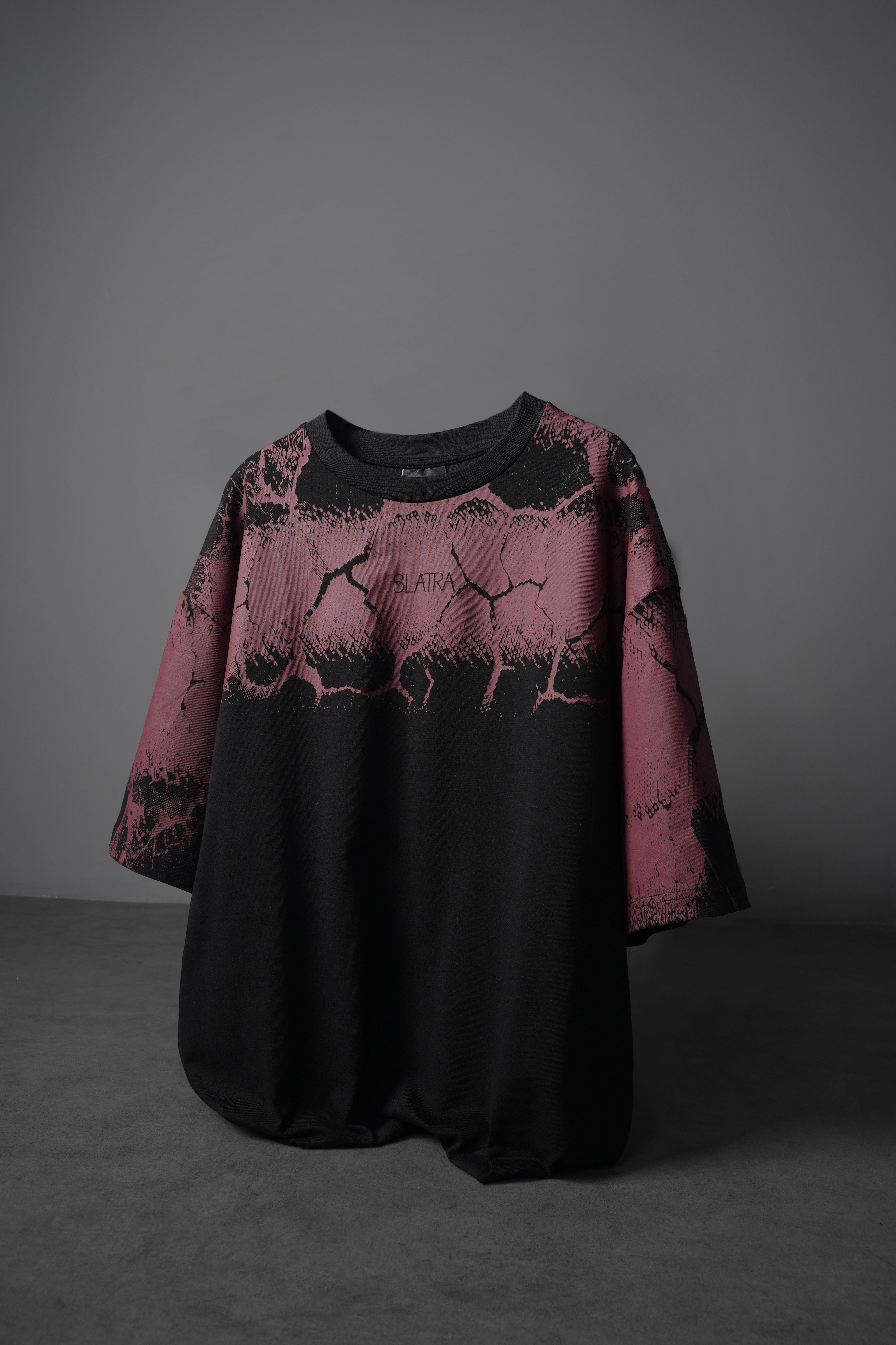 Erkek Siyah Thunder Kabartma Baskı Oversize Tshirt