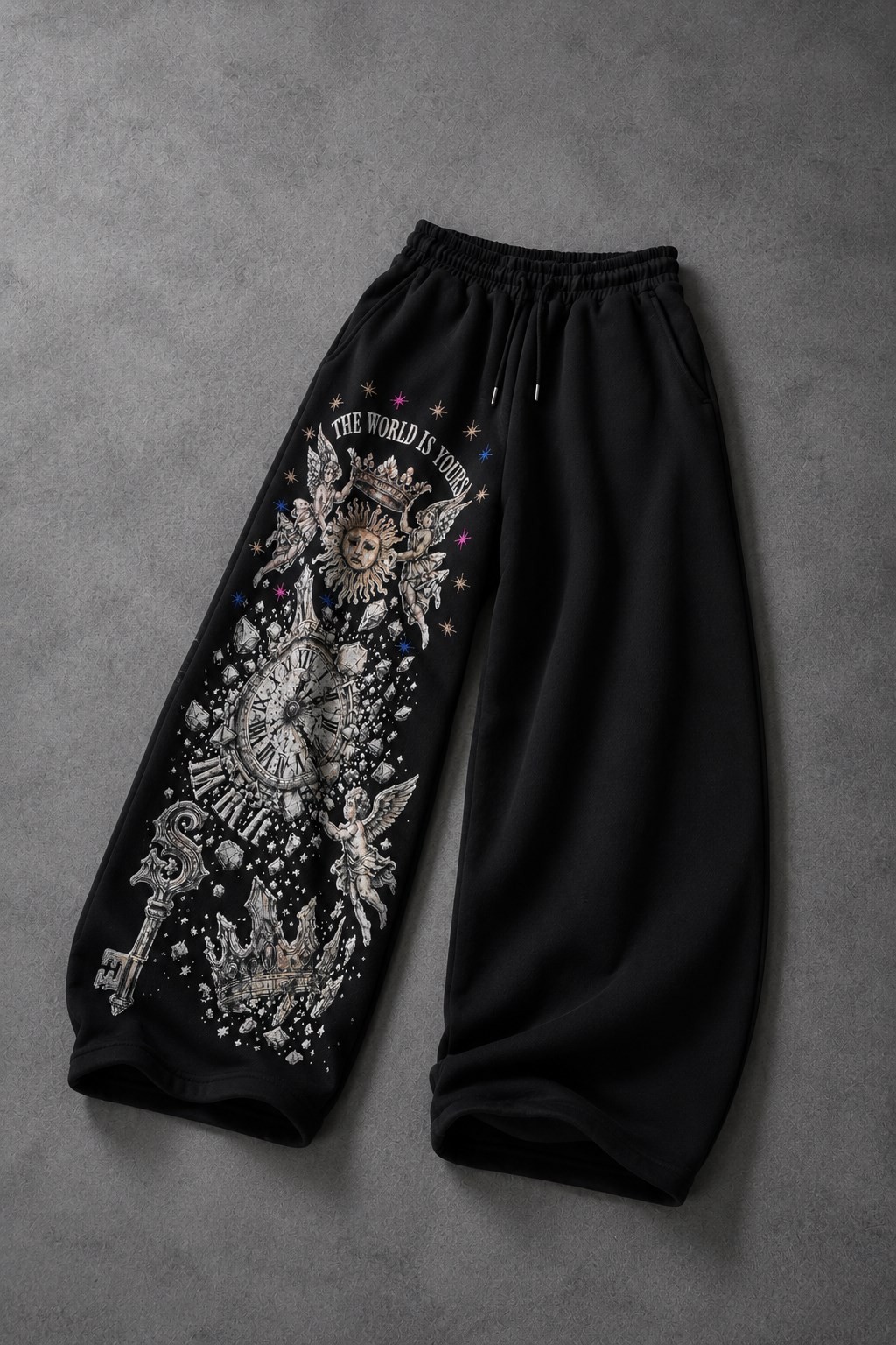 Erkek Siyah Universal Nakışlı Baggy Eşofman