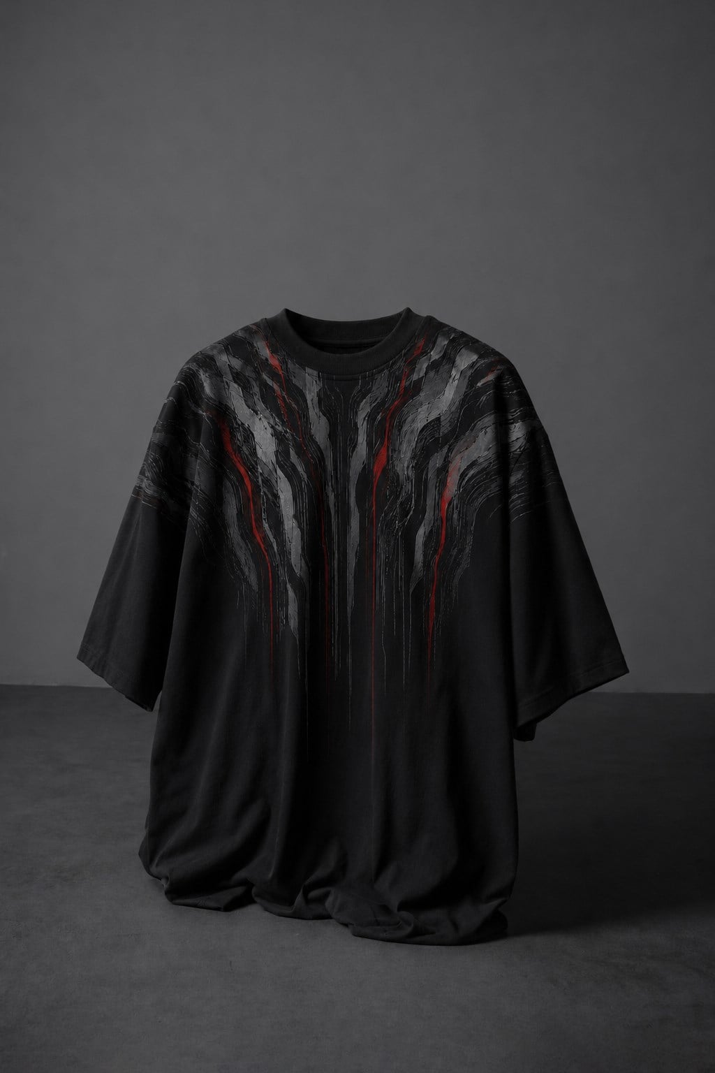 Erkek Siyah Vein Baskılı Oversize Tshirt