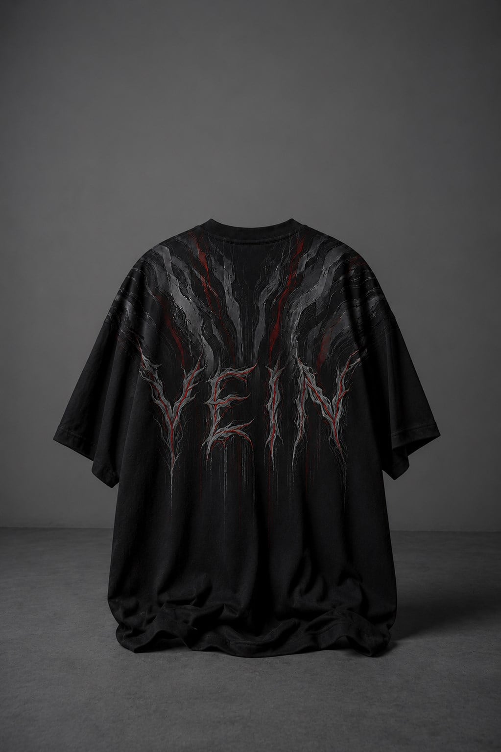 Erkek Siyah Vein Baskılı Oversize Tshirt