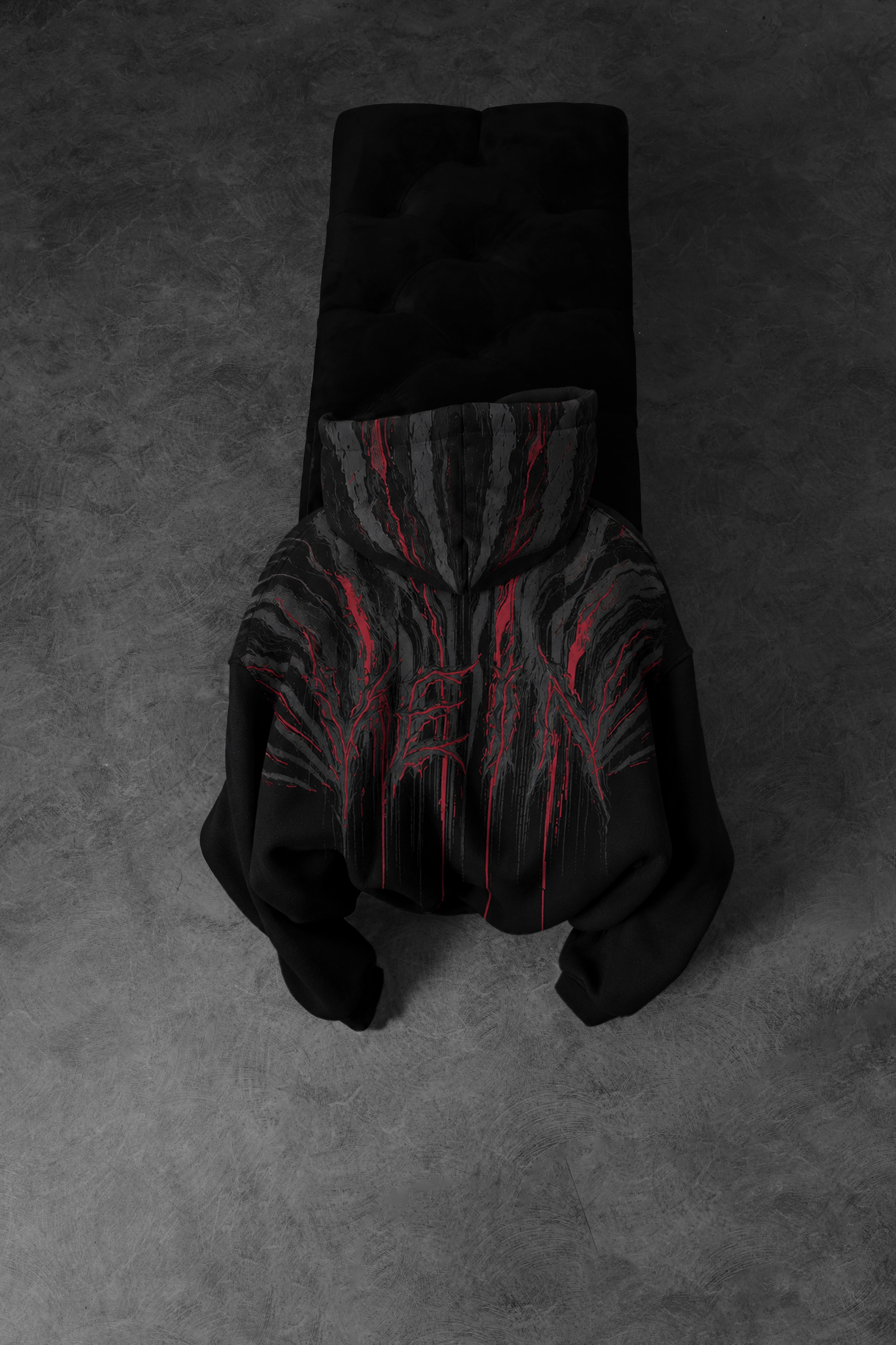 Erkek Siyah Vein Oversize Hoodie