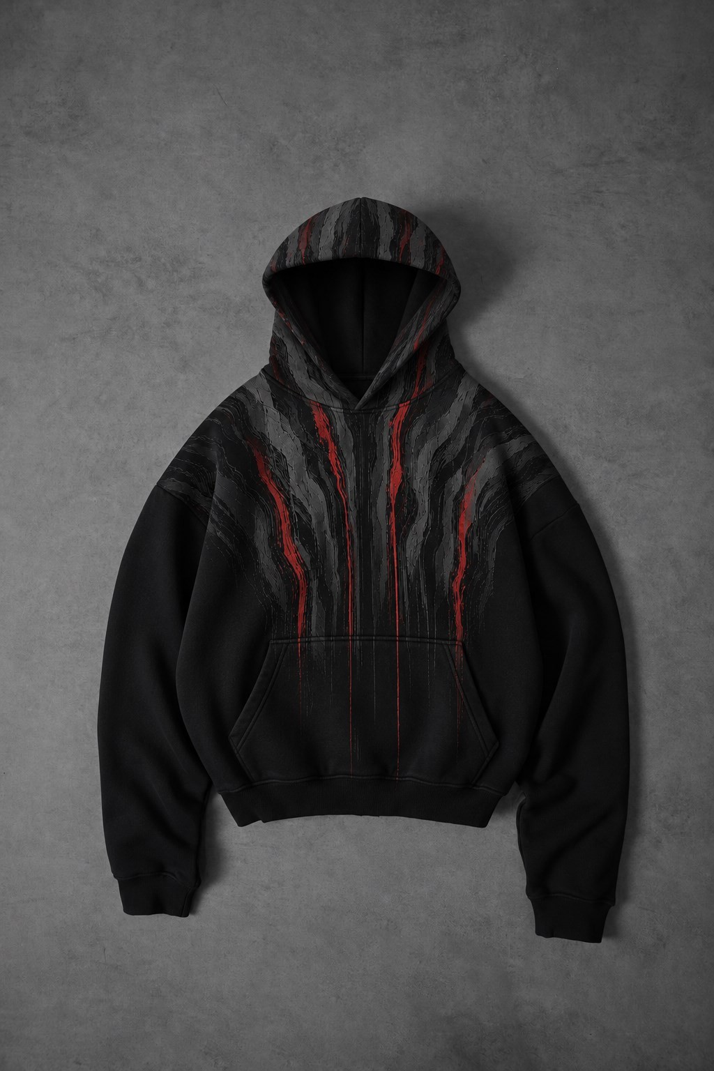 Erkek Siyah Vein Oversize Hoodie