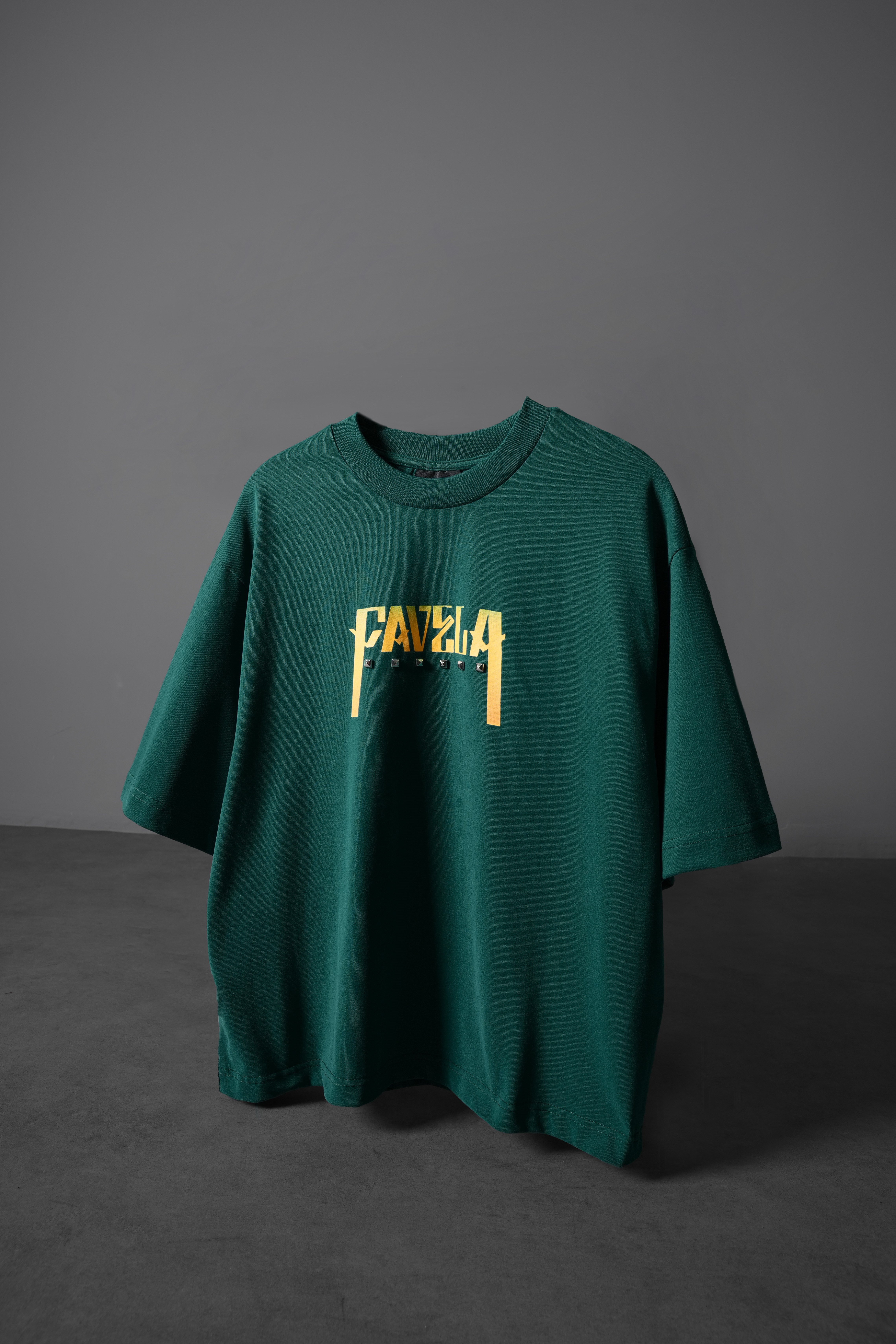 Erkek Slatra Yeşili Favela Baskılı Zımbalı Box Fit Tshirt