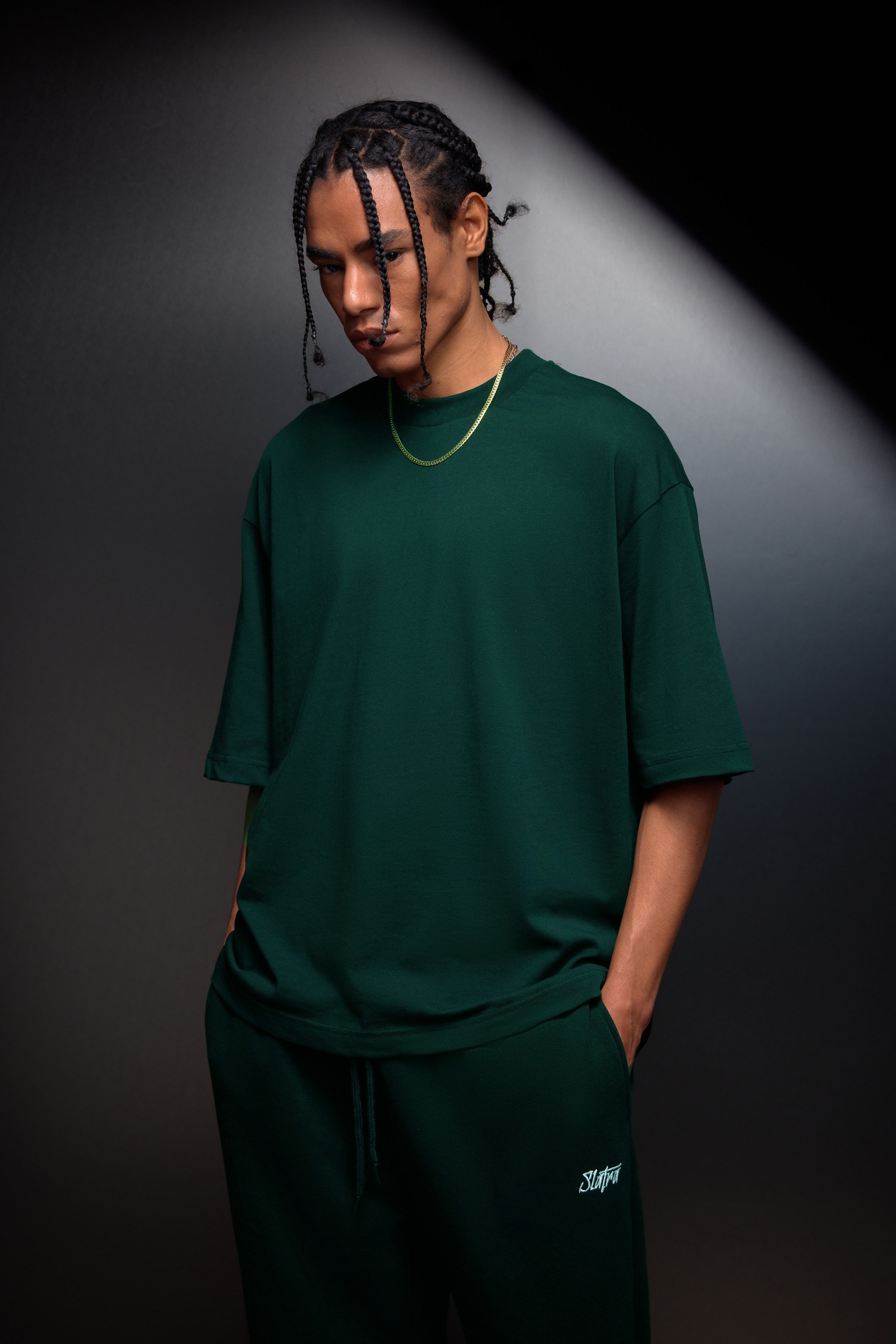 Erkek Slatra Yeşili Oversize Basic Tshirt
