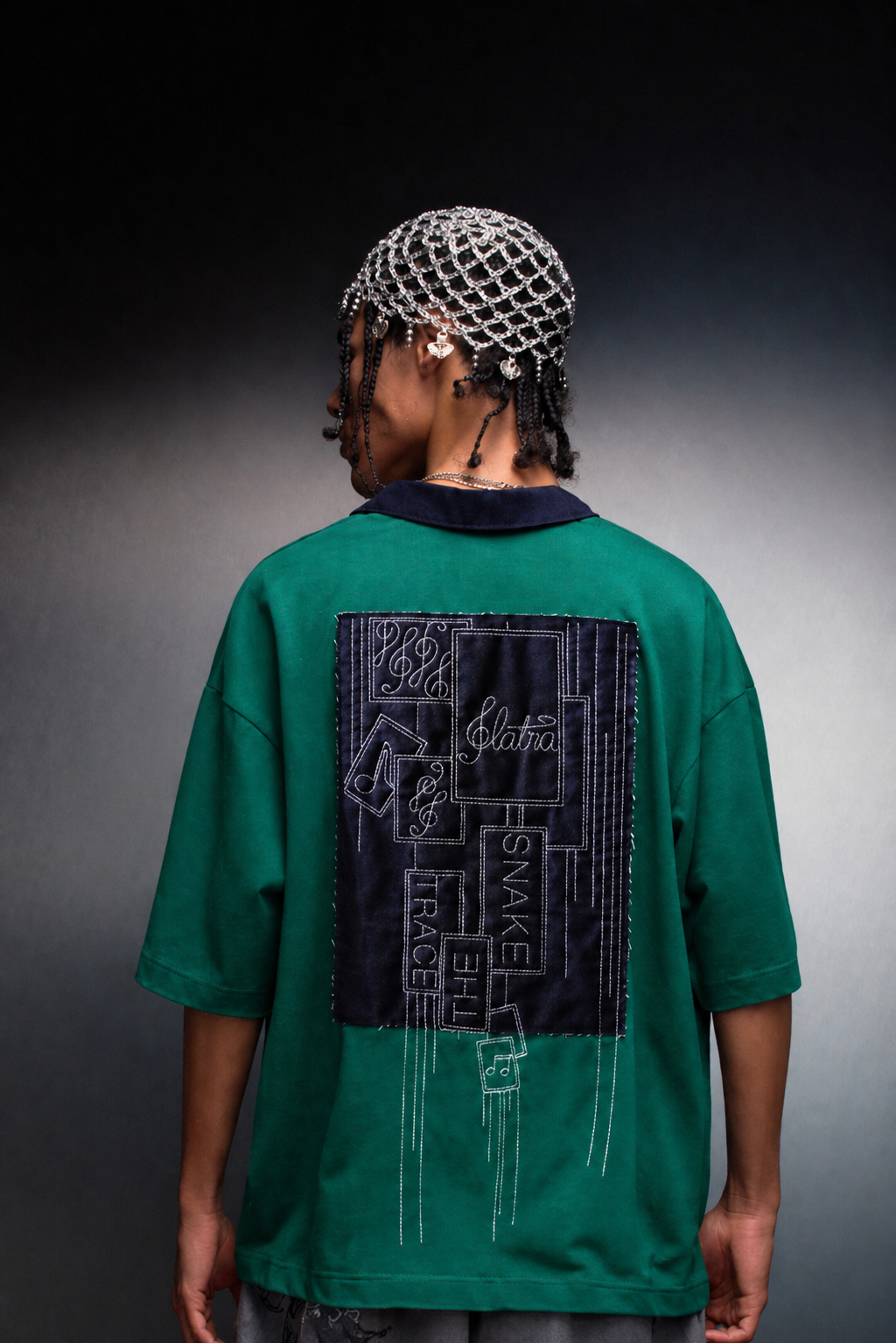 Erkek Yeşil Bite Back Yaka Detay Box Fit Tshirt