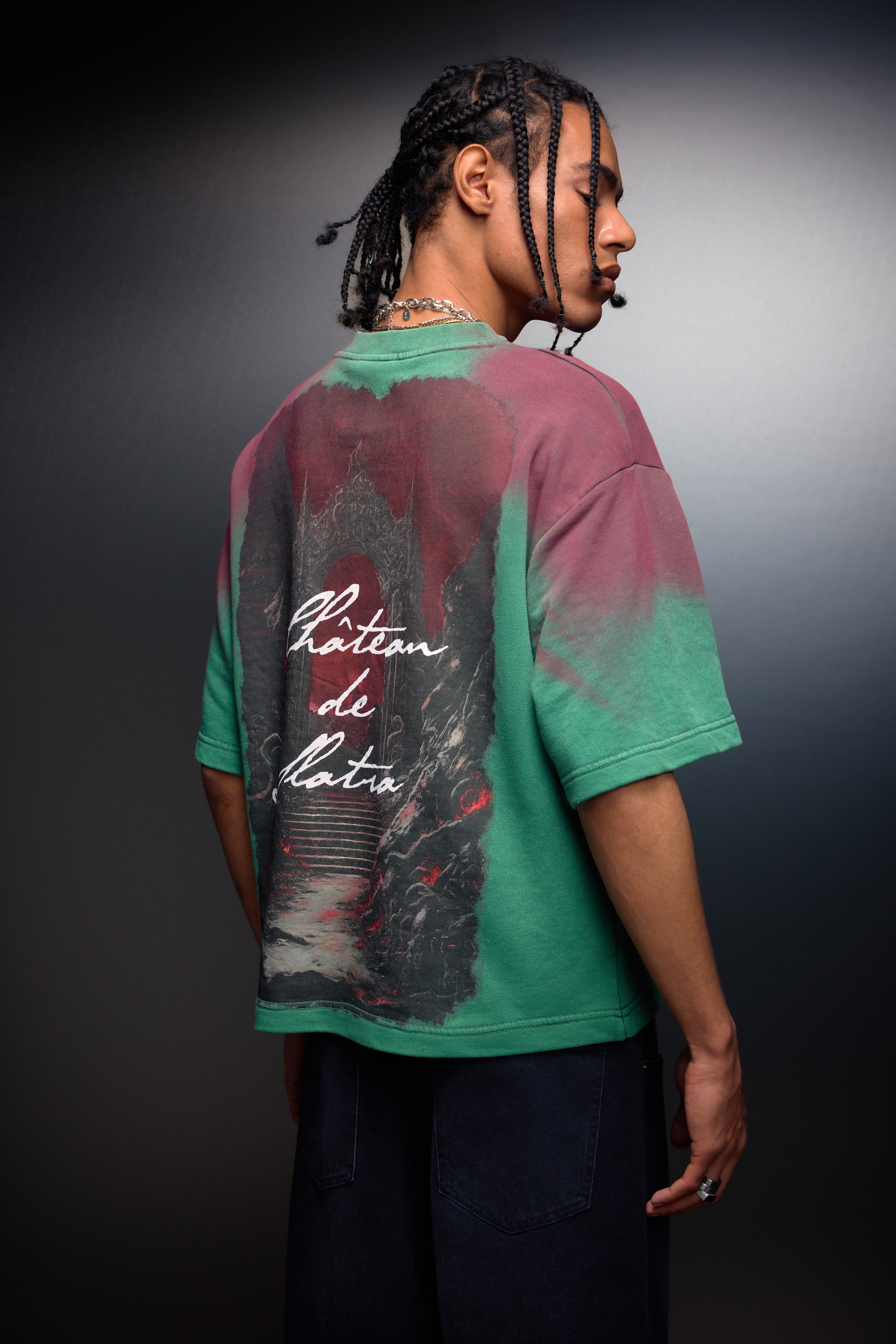 Erkek Yeşil Chateau Box Fit Yıkama Efektli Tshirt