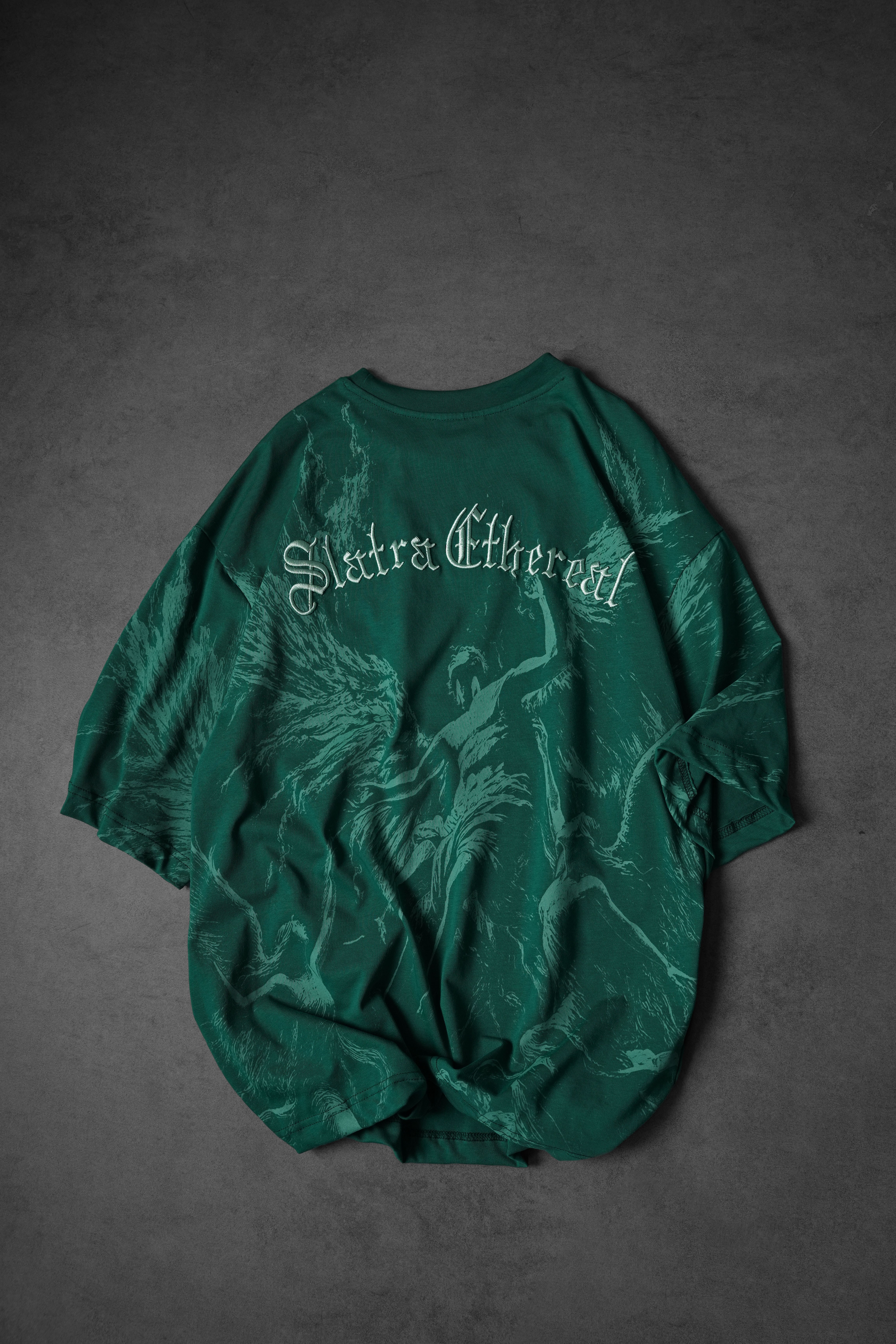 Erkek Yeşil Ethereal Nakış Oversize Tshirt