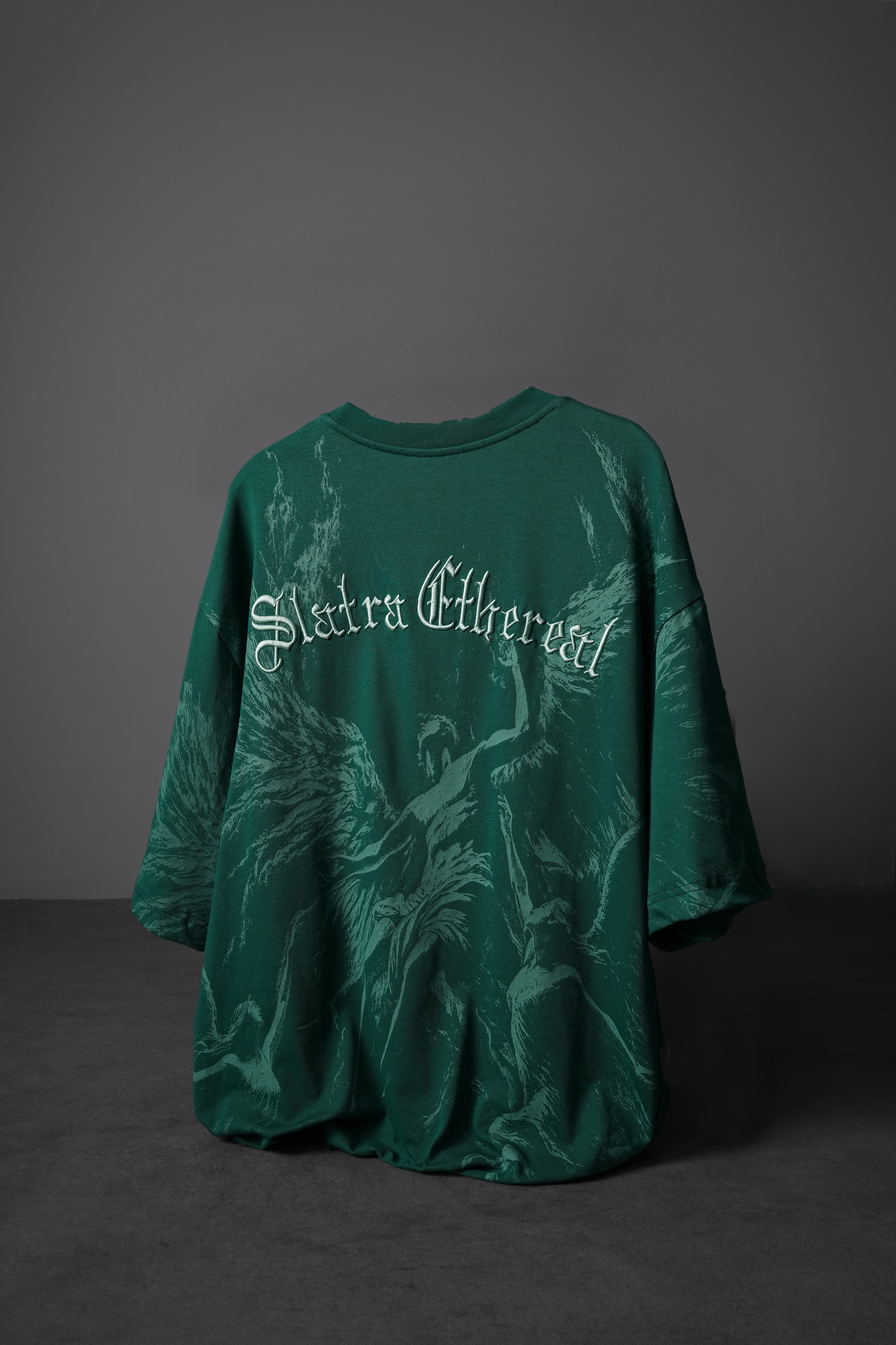 Erkek Yeşil Ethereal Nakış Oversize Tshirt
