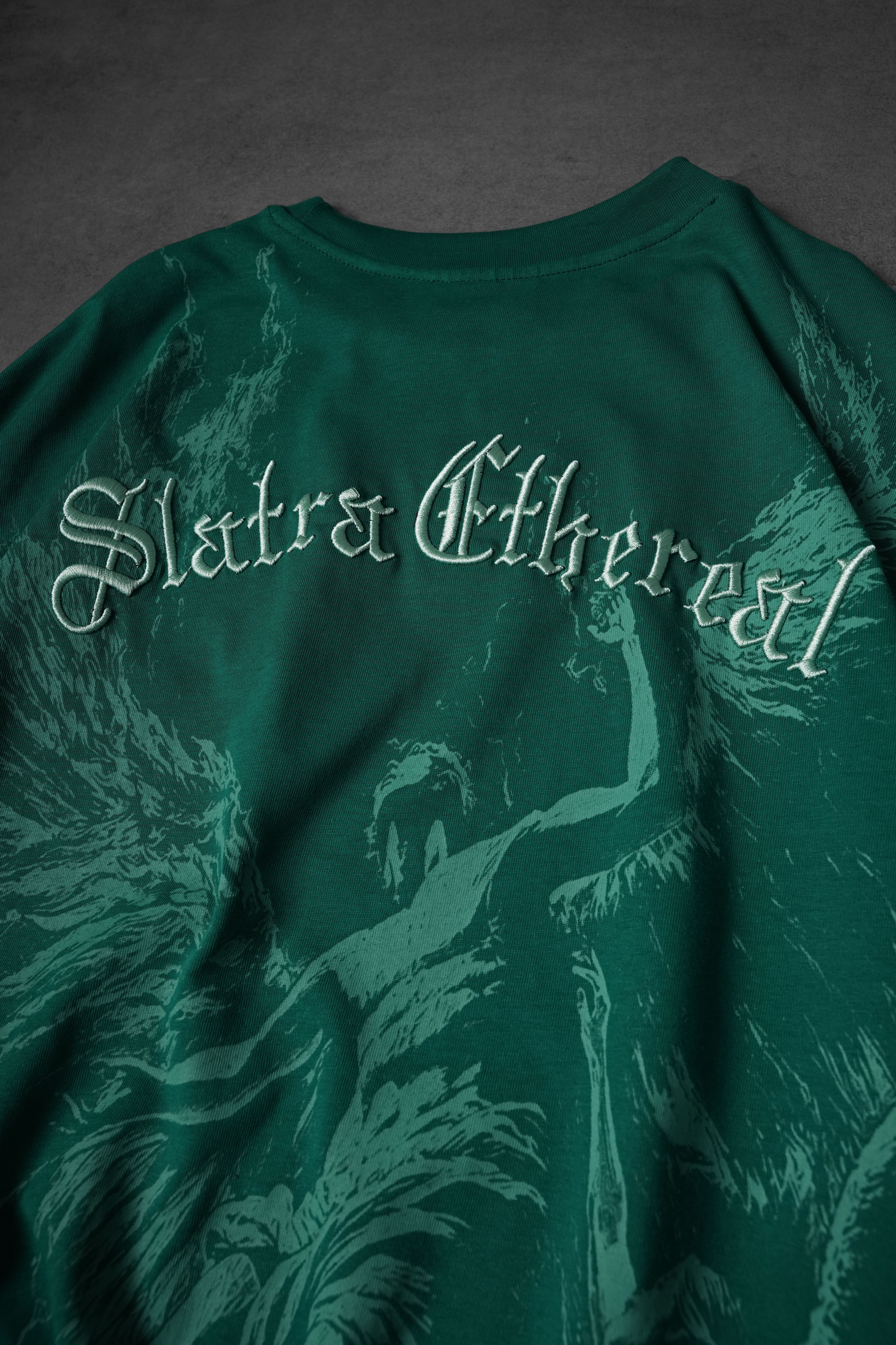Erkek Yeşil Ethereal Nakış Oversize Tshirt