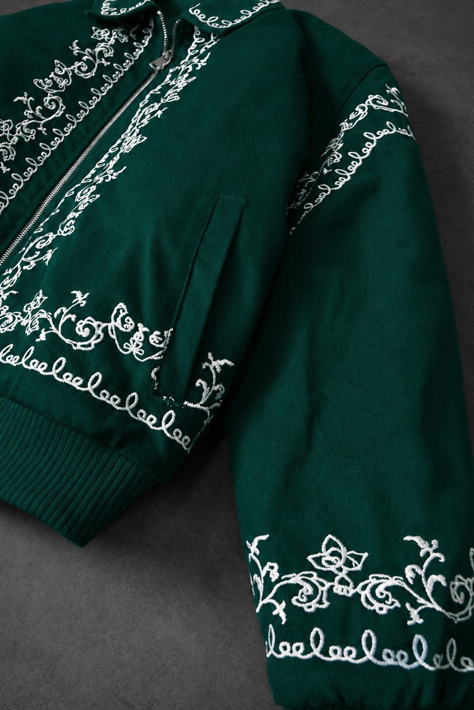 Erkek Yeşil IVY Nakışlı Bomber Ceket