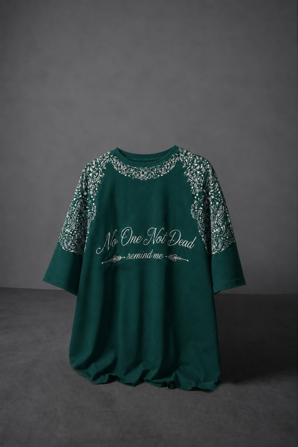 Erkek Yeşil No One Not Dead Baskılı Oversize Tshirt