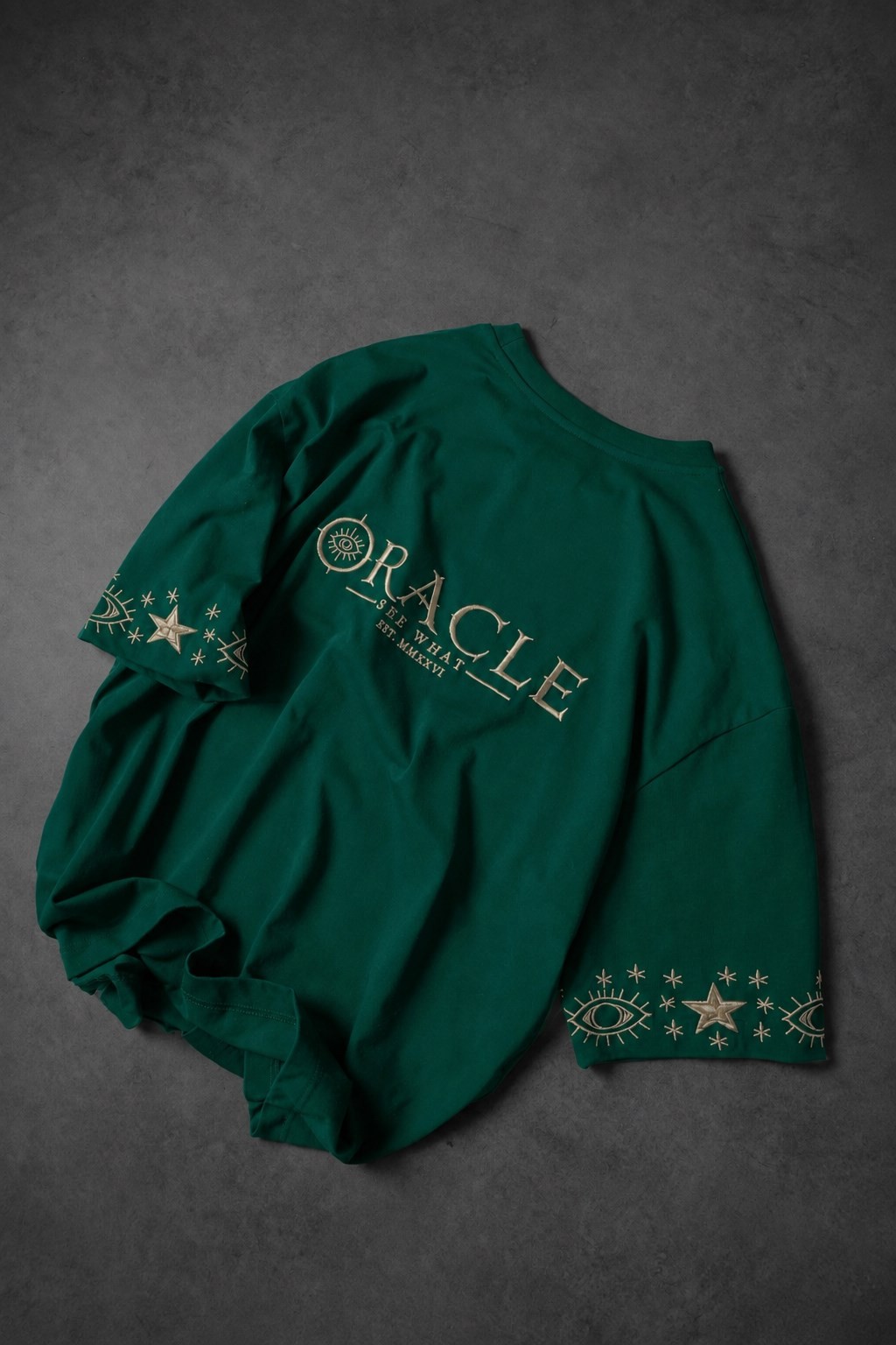 Erkek Yeşil Oracle Nakışlı Oversize Tshirt