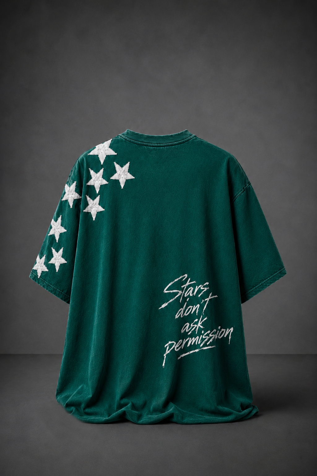 Erkek Yeşil Permission Aplike Nakışlı Oversize Tshirt