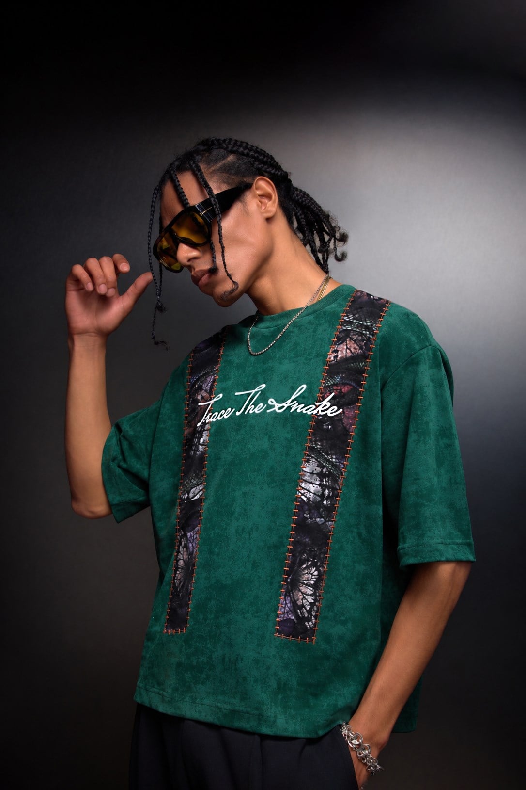 Erkek Yeşil Trace Patch Box Fit Yıkama Efektli Tshirt