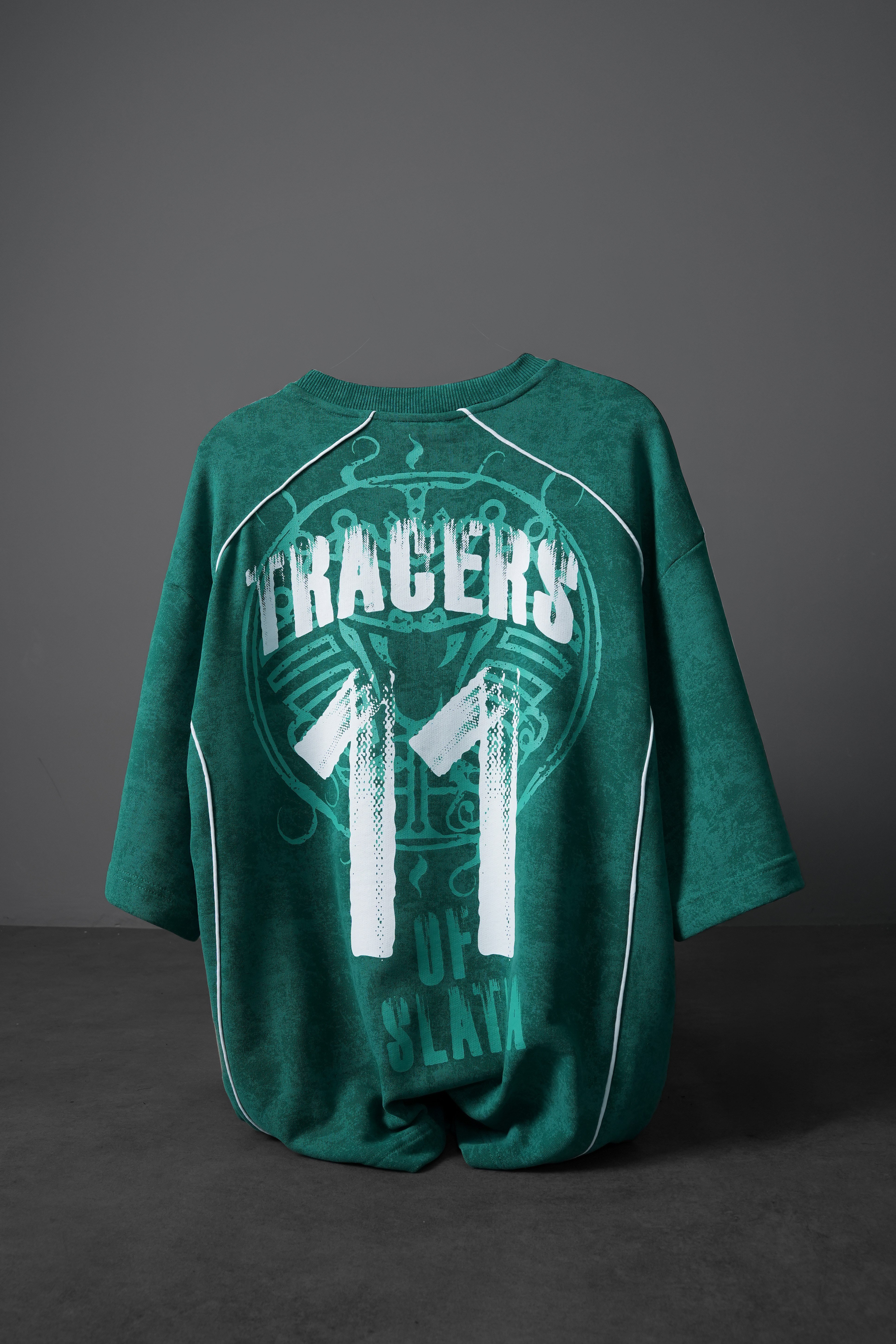 Erkek Yeşil Tracers 11 Baskılı Yıkama Efektli Oversize Tshirt