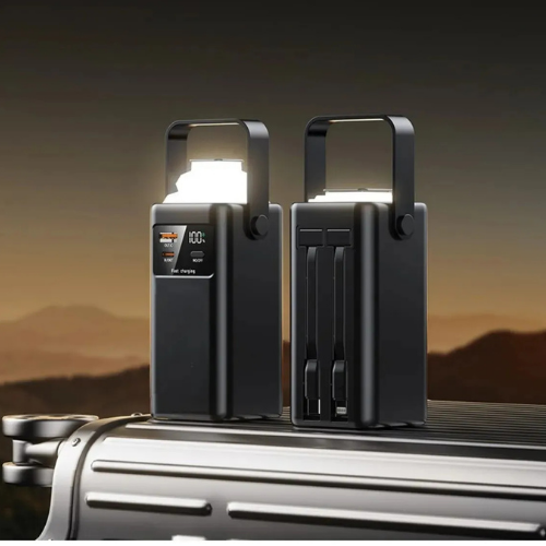 24.000 mah 22.5w 2xUSB 2xType-C Çıkış Hızlı Şarj Çoklu Kablolu Powerbank Kamp Işık Fener Güç Bankası 